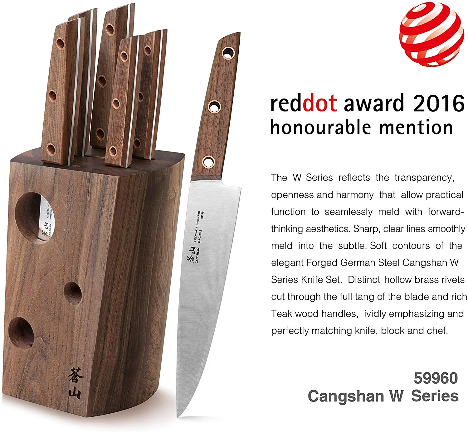 Cangshan W Series 59960 6 Piece German Steel Knife Block Set, Walnut