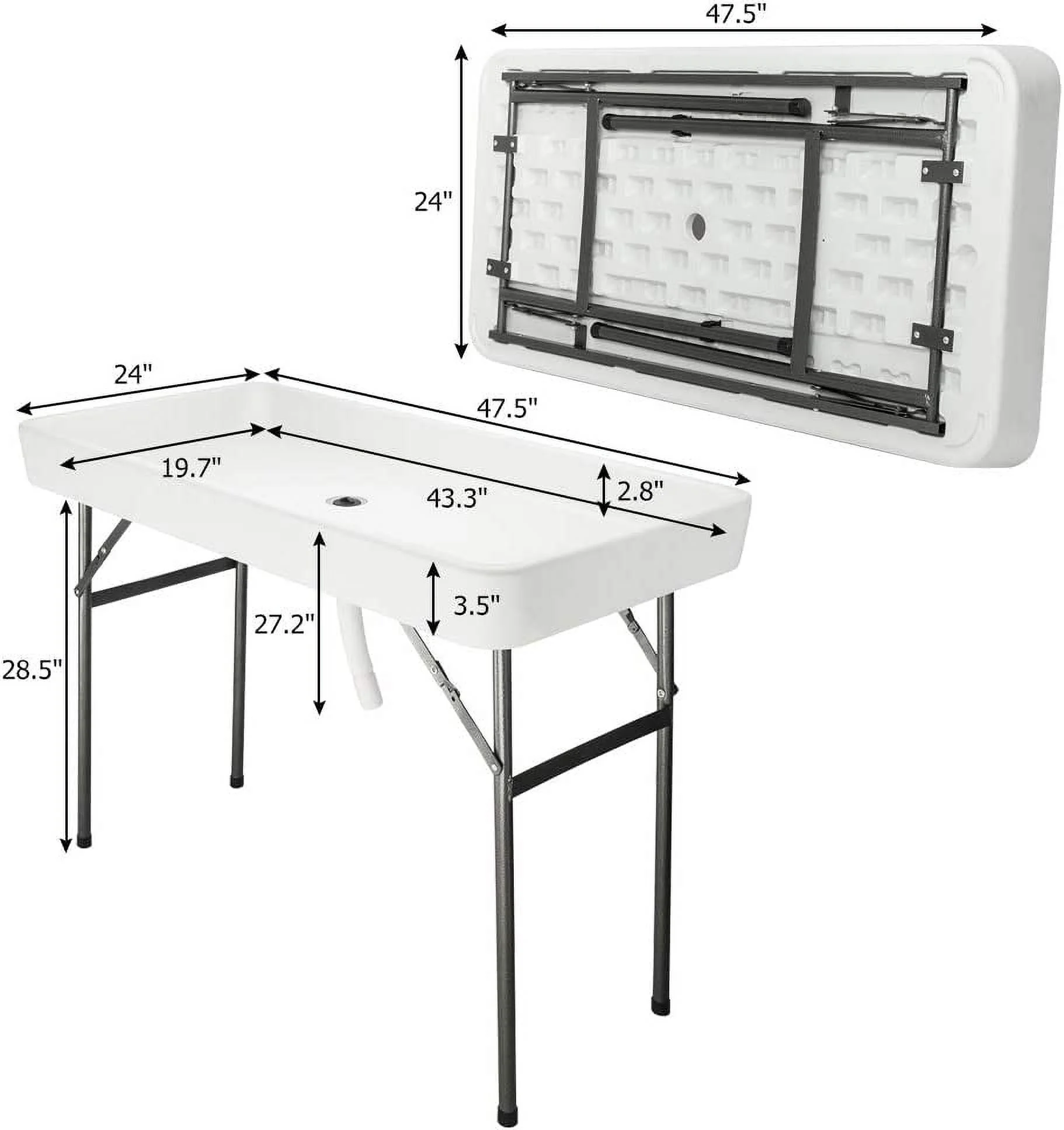 4 Foot Party Ice Cooler Folding Table, Portable Tailgate Camp Fishing Cleaning Table, Plastic with Matching Skirt, Ice Table for Party, BBQ, Camping,Picnic