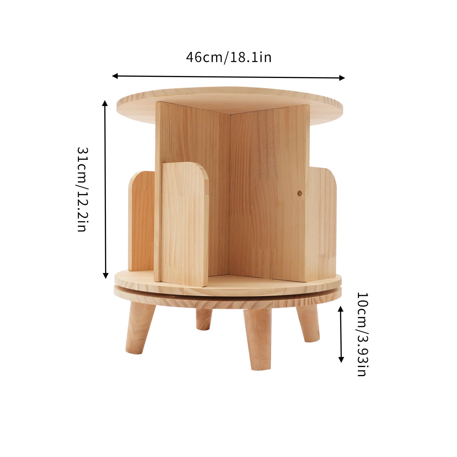 12.2in H Bookcase 1-layer Pine Wood Storage Rack Organizer for Kids&Adu Rotating