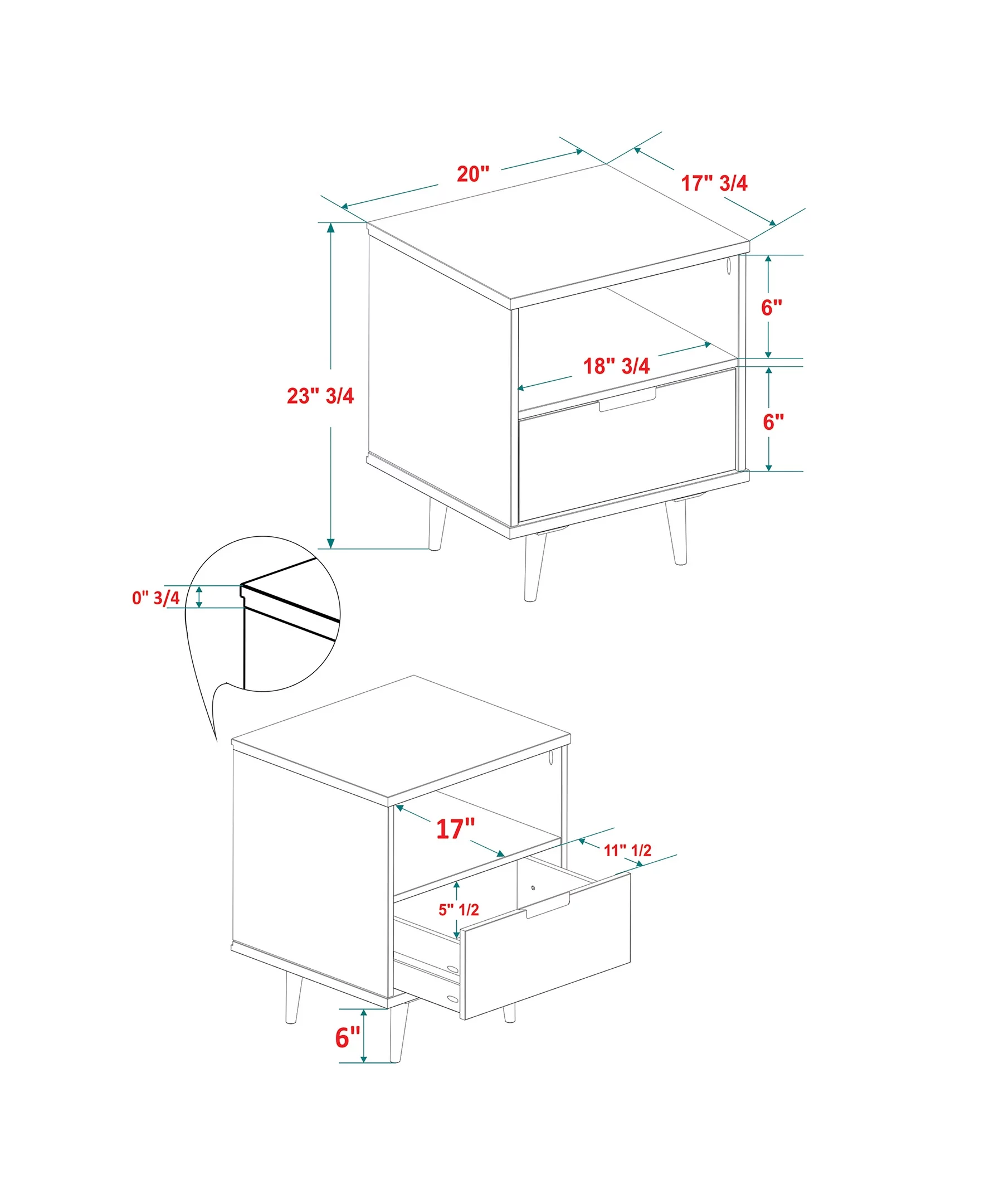 Walker Edison 24” Mid-Century Modern Groove Handle 1-Drawer Side Table, Caramel