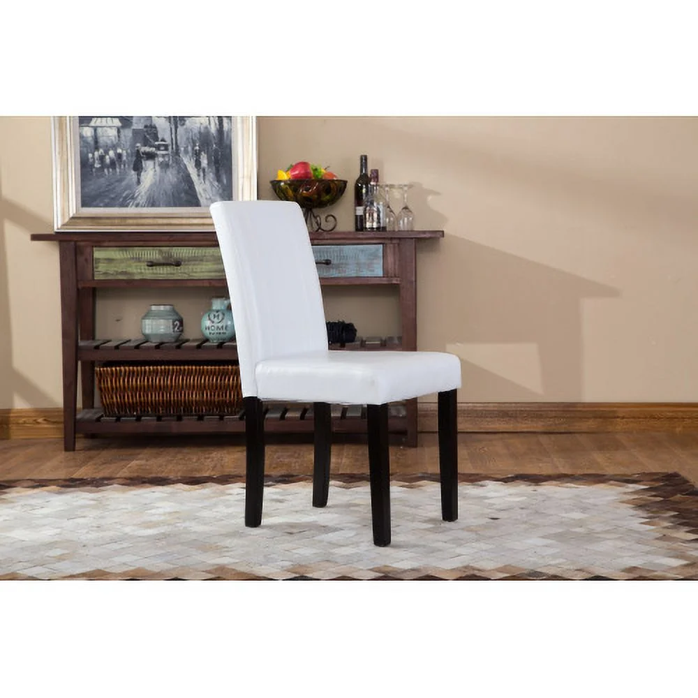 Urban Style Solid Wood Leatherette Padded Parson Chair, White, Set of 2