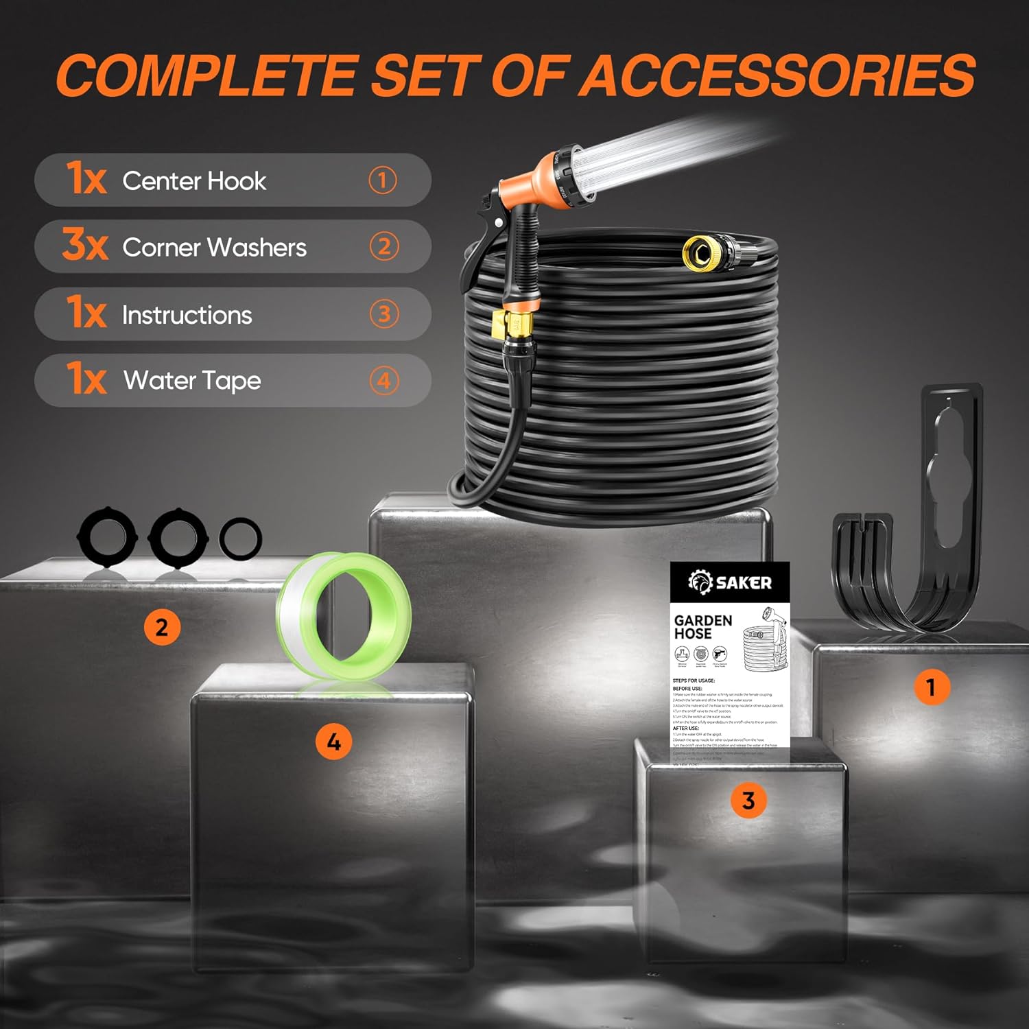 Saker Garden Hose, 100ft Expandable Water Hose with 10 Functions Spray Nozzle, Flexible Hose with 3/4