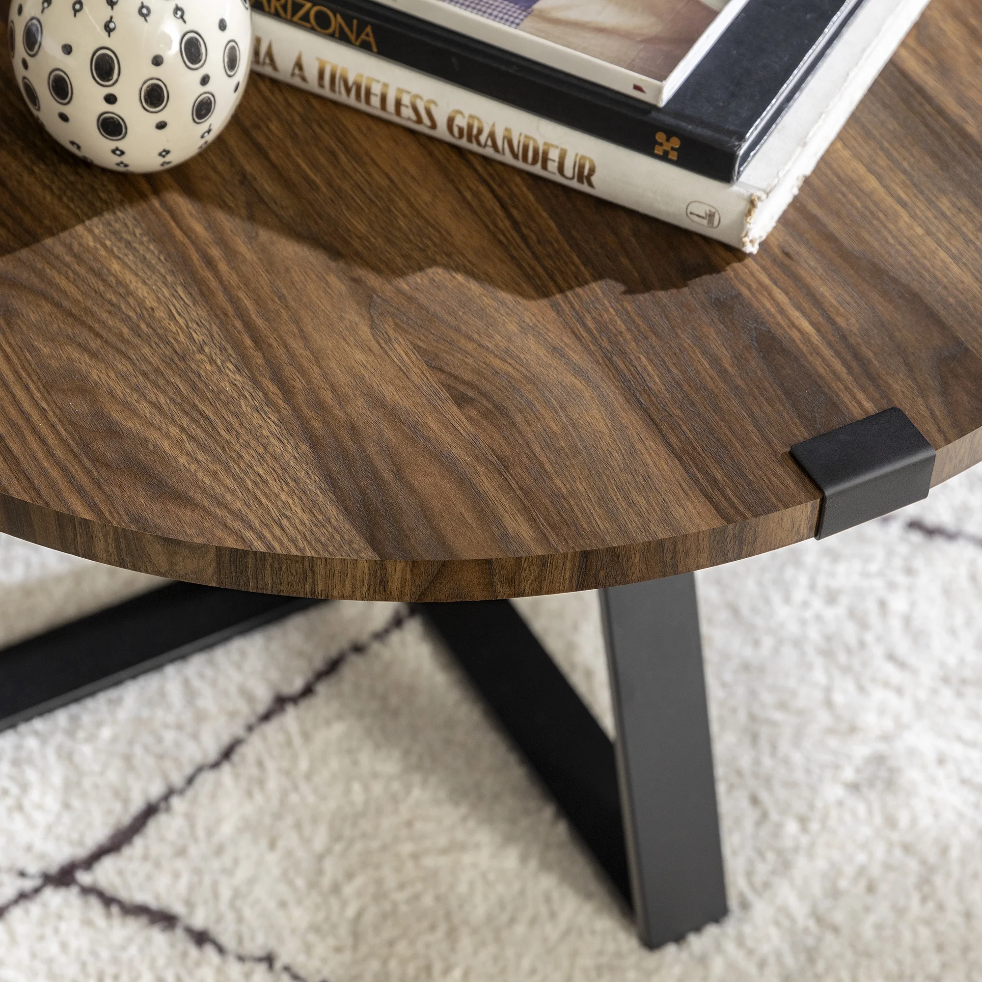 Slate Wrap Leg Dark Walnut Coffee Table by Walker Edison