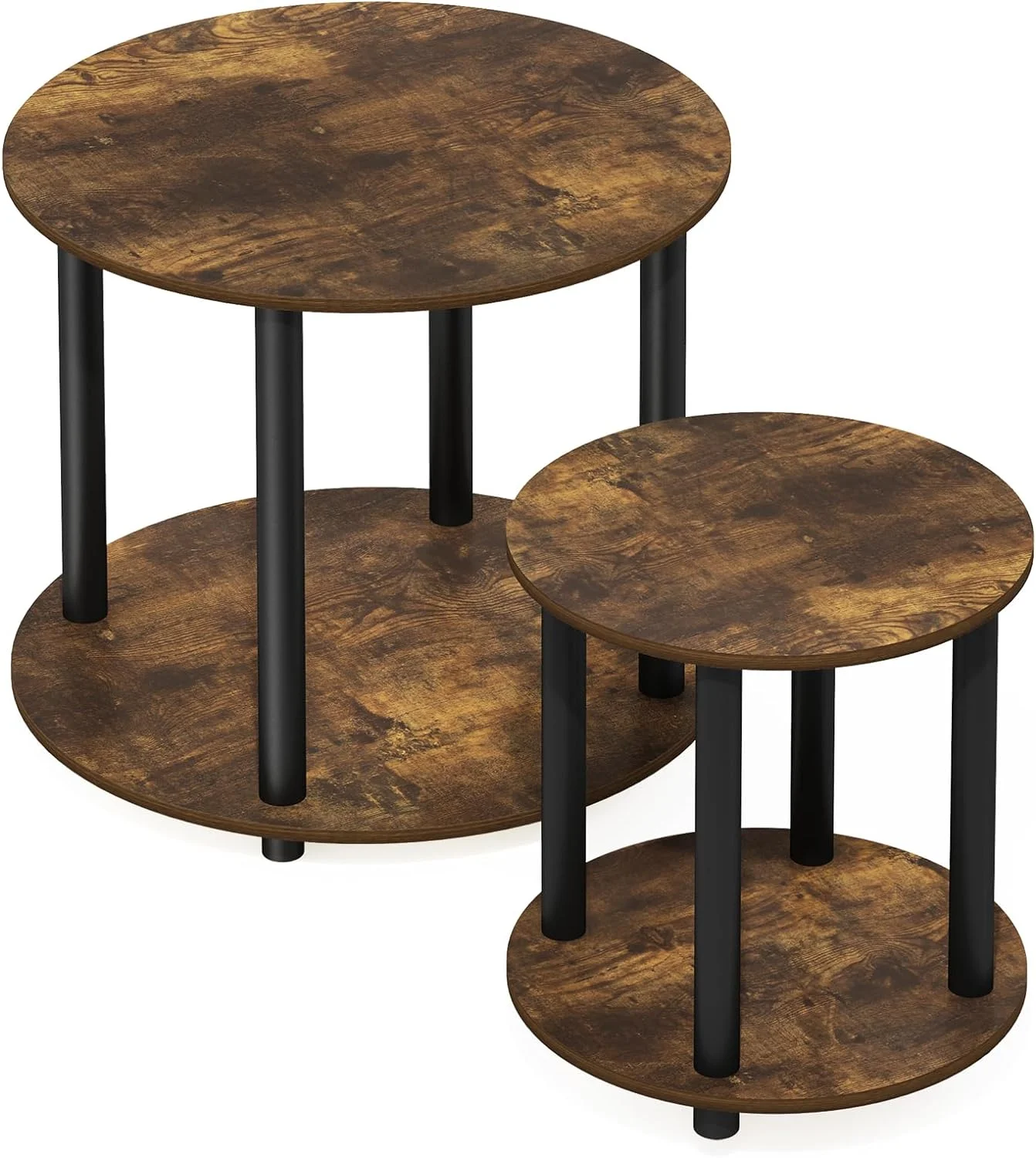 2-Tier Round Wooden End Table, Amber Pine