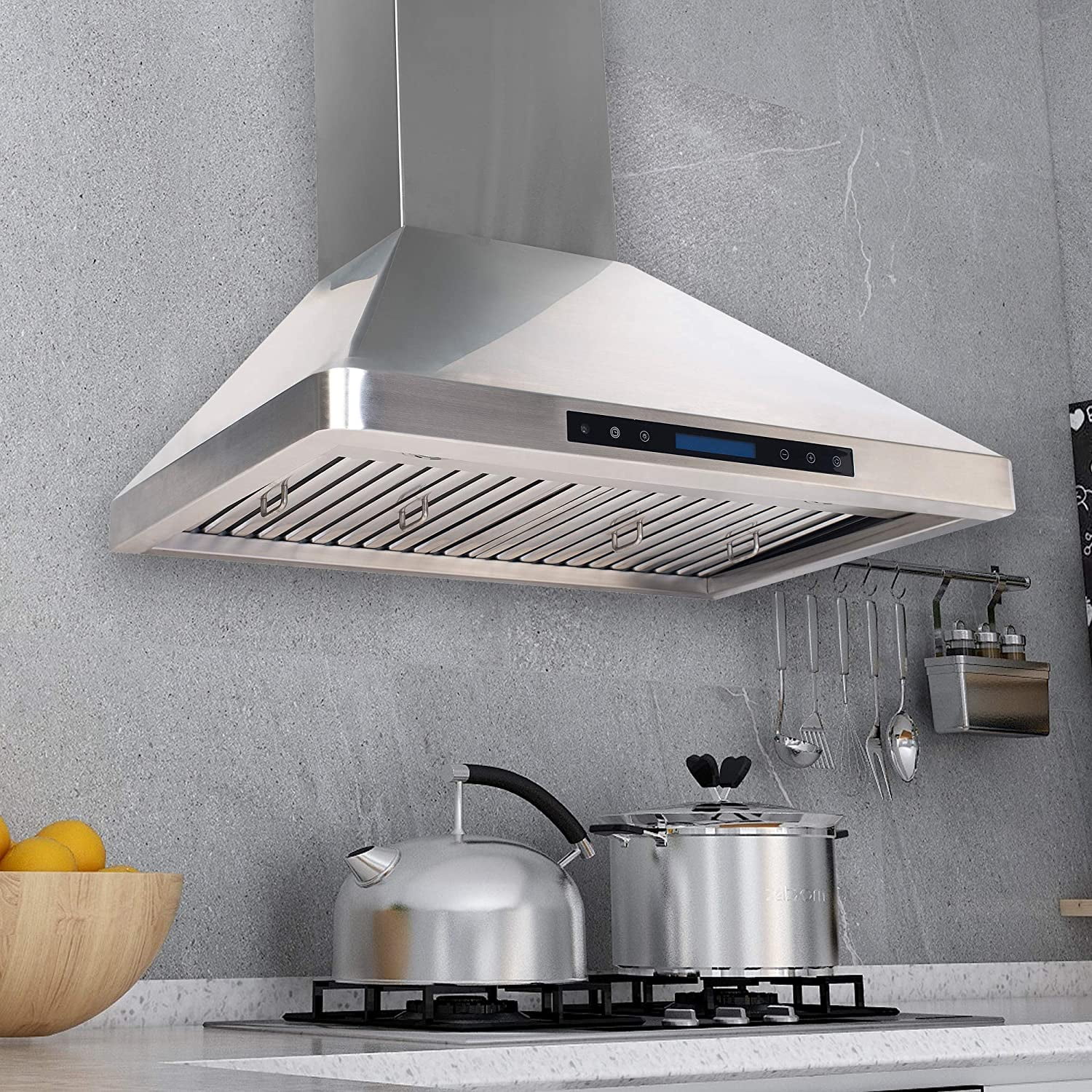 Vanity Art  21.0 x 30.0 x 43.0 in. 600 CFM Stainless Steel Under Cabinet Range Hood with Heat Sensor, 4 Speed Touch Control, Silver