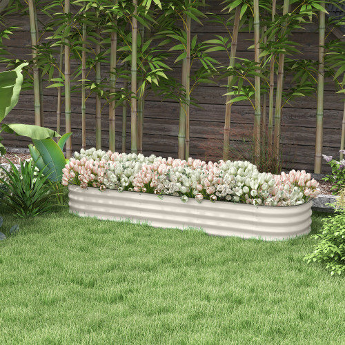 Buumin Outsunny 6.4' x 2' x 1' Galvanized Raised Garden Bed Kit, Outdoor Metal Elevated Planter Box with Safety Edging, Easy DIY Stock Tank for Growing Flowers, Herbs & Vegetables, Cream