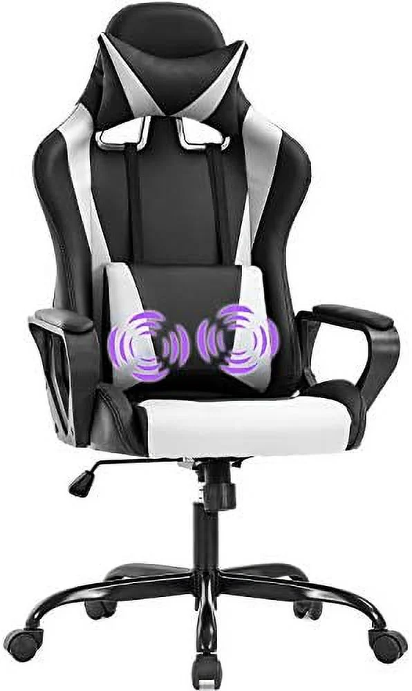 FDSHOIYN Gaming Chair Office Chair Desk Chair with Lumbar Support Arms Headrest High Back PU Leather Ergonomic Massage Racing Chair Rolling Swivel Executive Adjustable Computer Chair for
