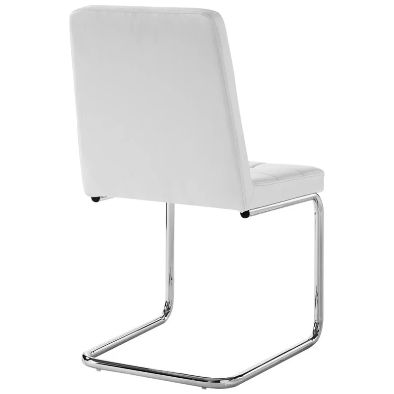Jonathan PU Leather Biscuit Tufted Armless Chrome Frame Dining Chair (Set of 2), White