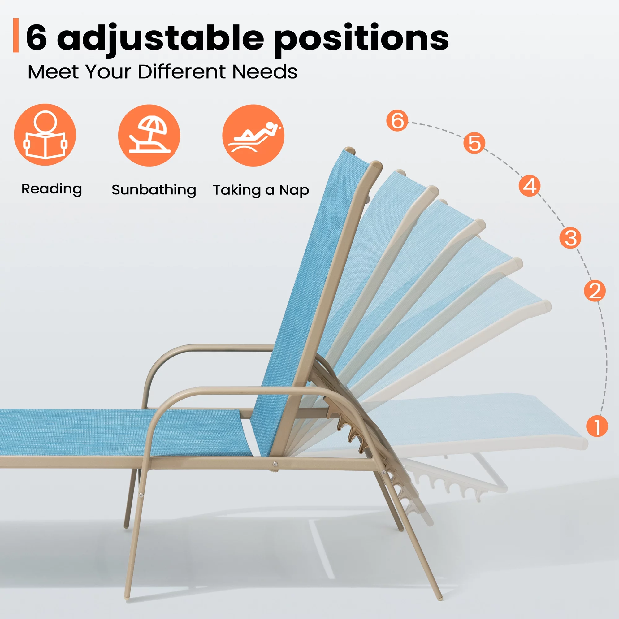 Pellebant Set of 2 Outdoor Chaise Lounge Chairs Aluminum Patio Folding Recliners ,Blue