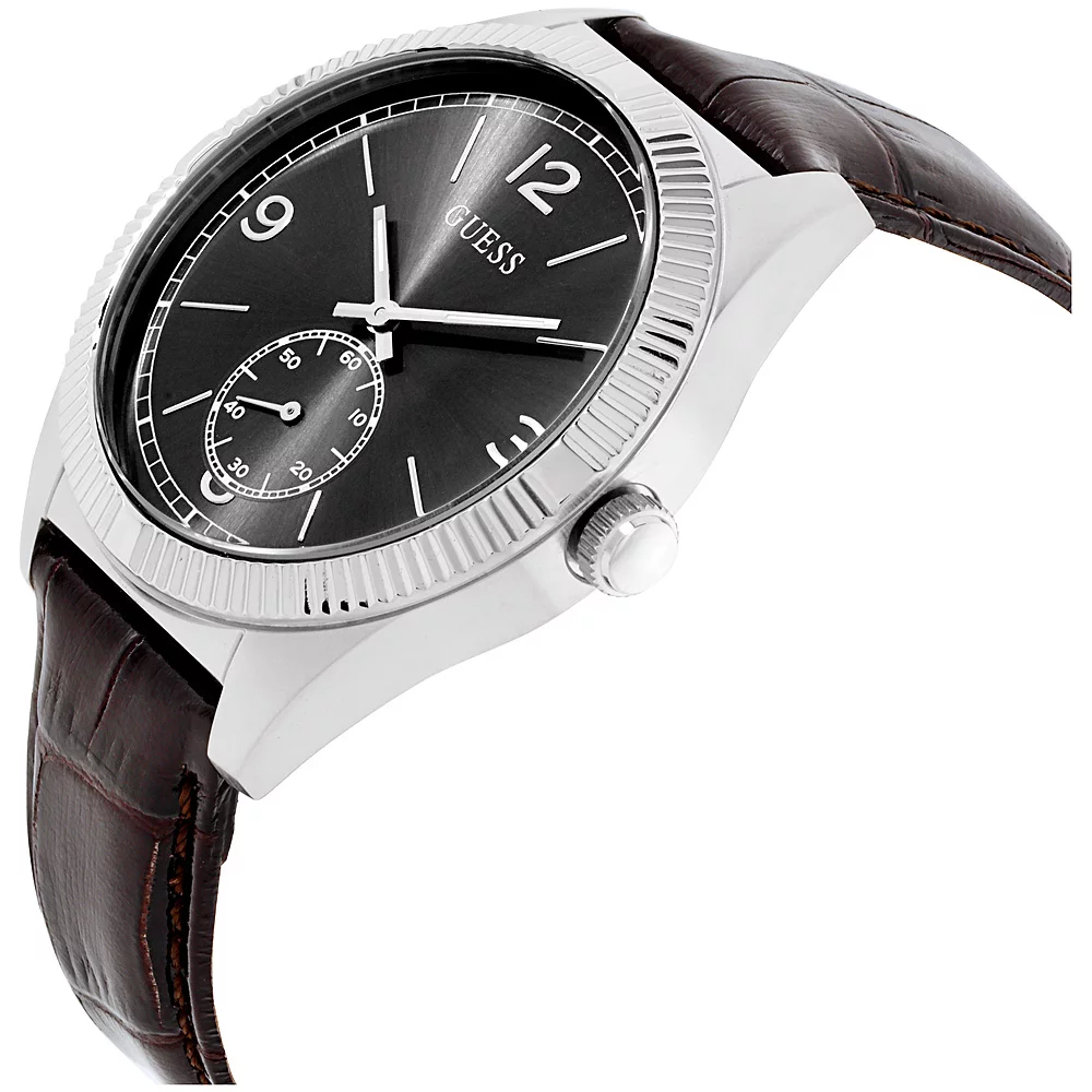 W0873G1 Men's Brown Leather Band With Black Analog Dial Watch NWT