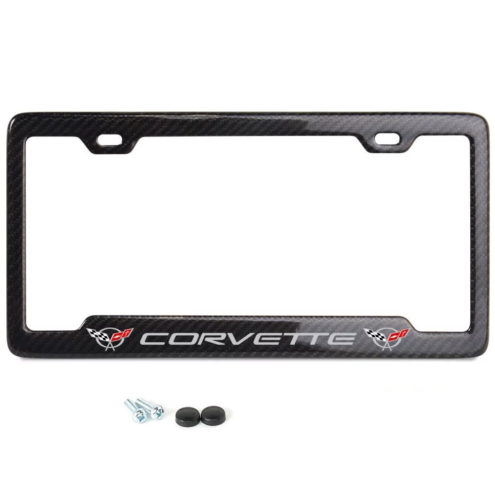 C5 Corvette script with w/Double Logo License Plate Frame - Carbon Fiber