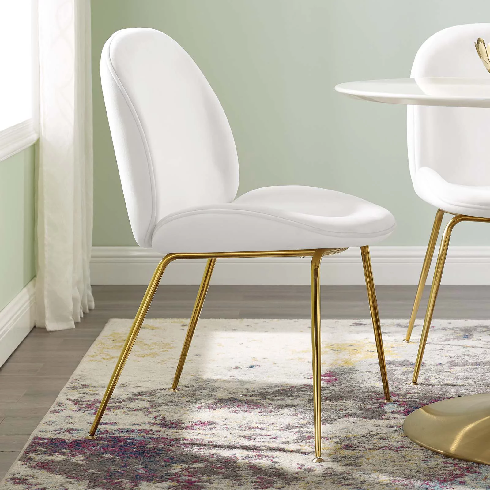 Side Dining Chair, Velvet, Metal Steel, White, Modern Contemporary Urban Design, Kitchen Room Cafe Bistro Restaurant Hospitality