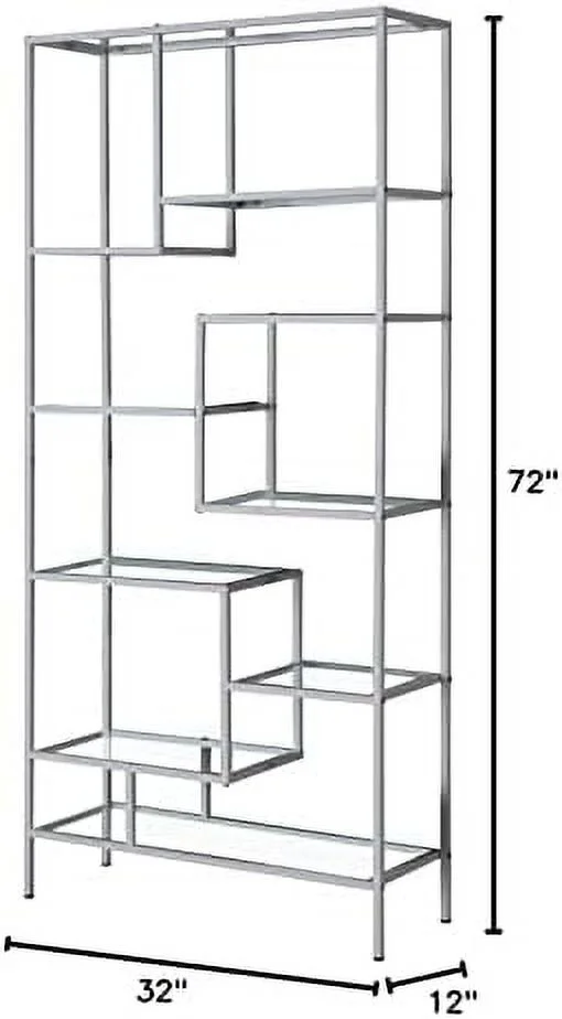 TJUNBOLIFE SPECIALITIES INC. Bookcase  72 inch  Silver/Clear Glass