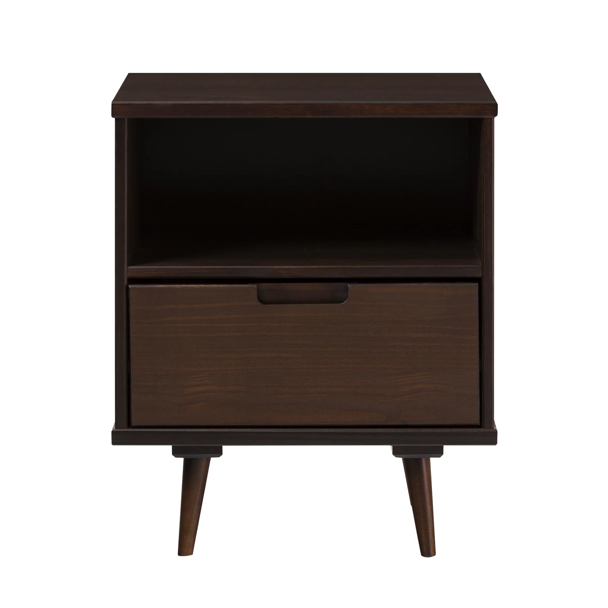 Walker Edison 24” Mid-Century Modern Groove Handle 1-Drawer Side Table, Walnut