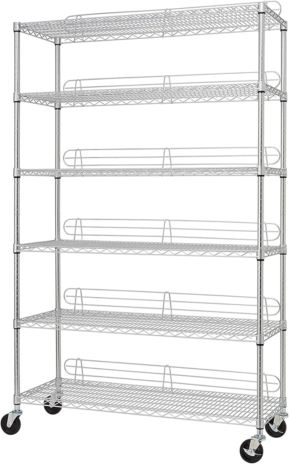 Ecostorage Heavy Duty 6-Tier Adjustable Wire Shelving With Wheels And Backstands For Kitchen Organization, Garage Shelving, NSF Certified, ” W X 18” D X 72-77” H, 800-00 Lb Capacity Chrome
