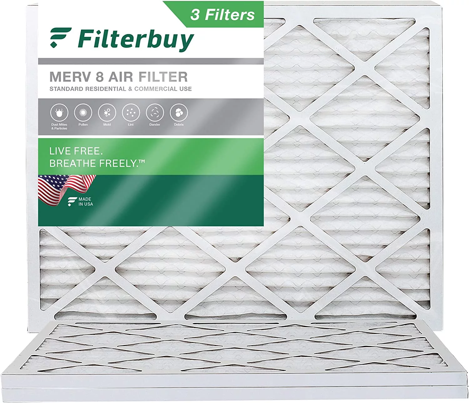 Filterbuy 14x18x1 MERV 8 Pleated HVAC AC Furnace Air Filters (3-Pack)