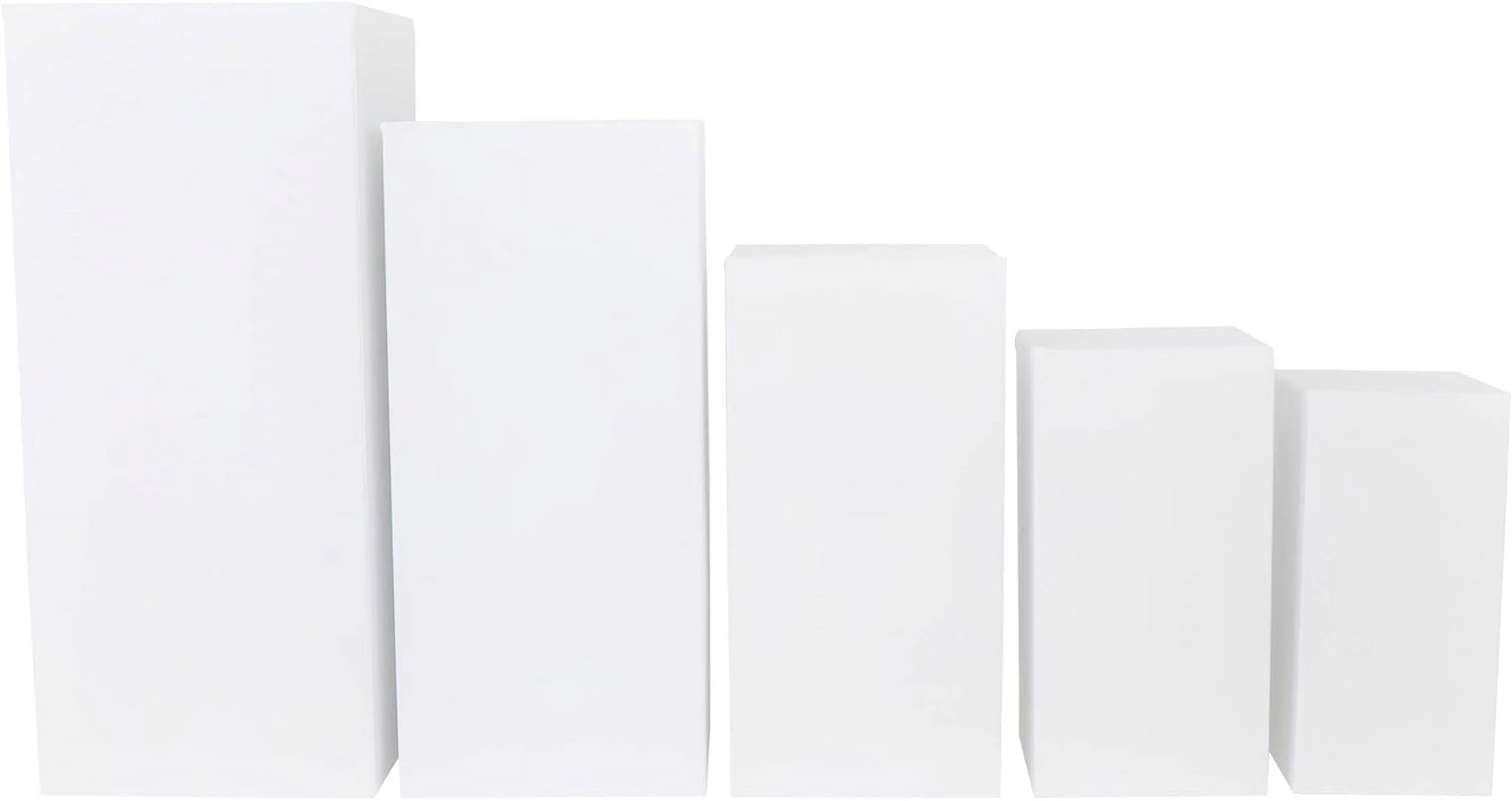 Square Pillar Pedestal Stands Covers Spandex 5 Pcs/Set(COVERS ) - White For Wedding, Party, Table Decor, Photo Backdrop, Floral Arrangement