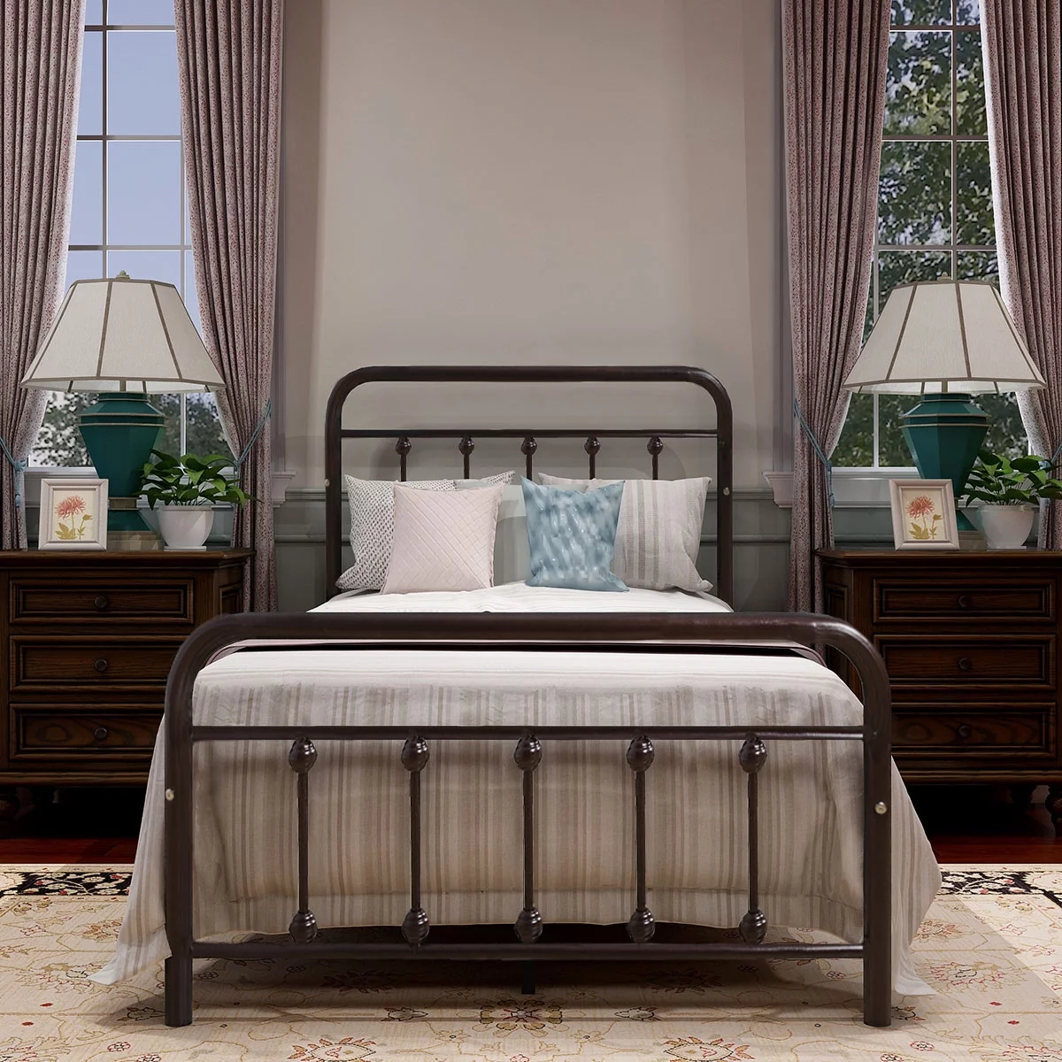 alazyhome Simple Vintage Twin Metal Platform Bed Frame, Easy-Assembly, Brown