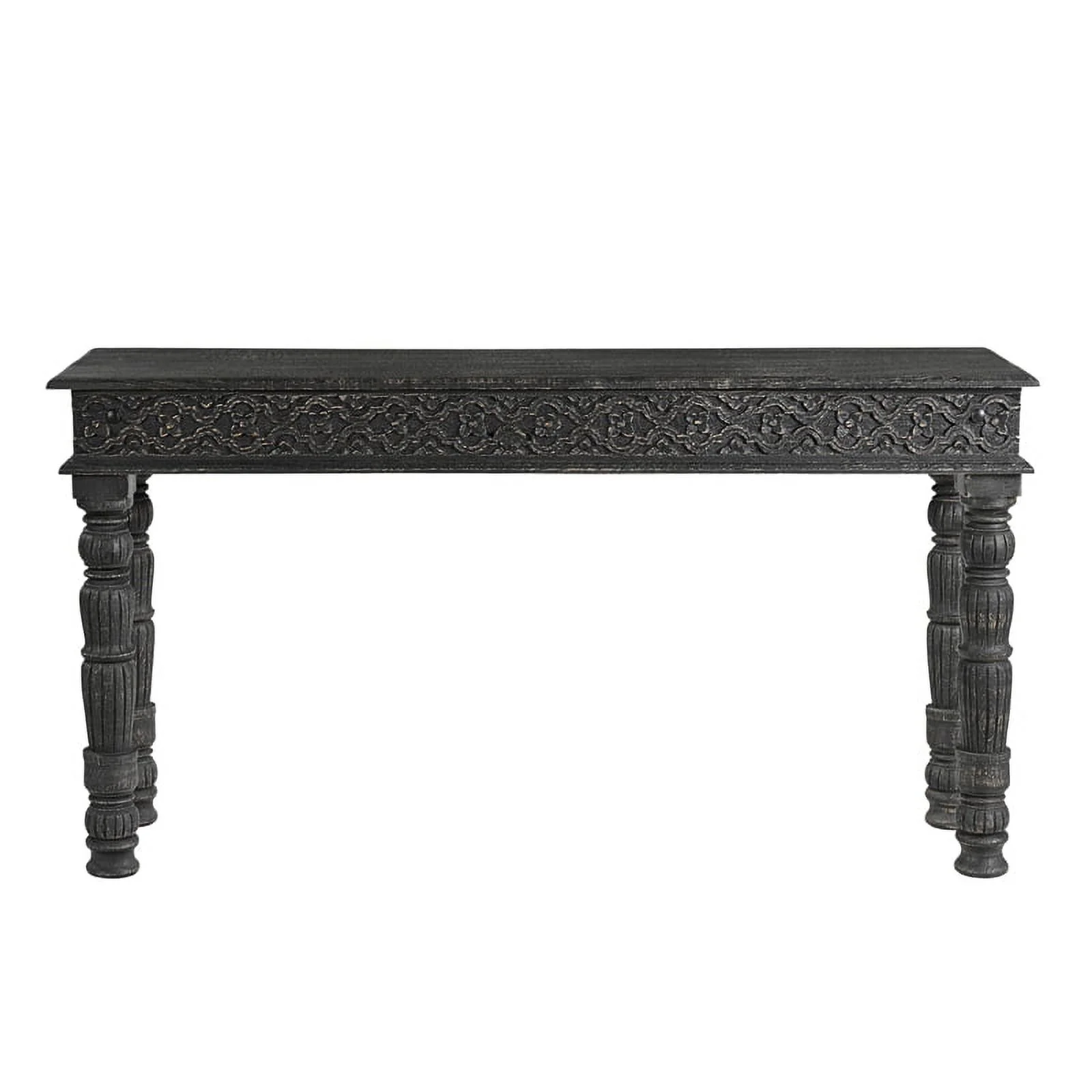 Taran Designs Milton Carved Solid Wood Console Table in Black