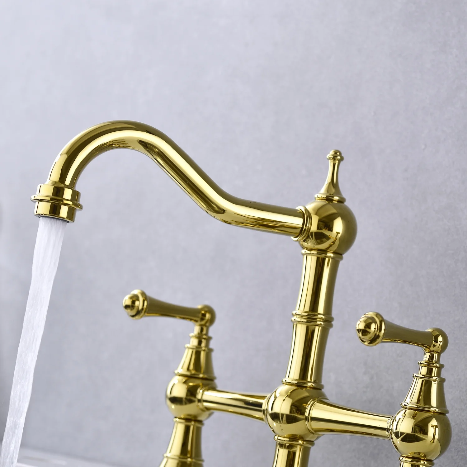 DremFaryoyo Bridge Dual Handles Kitchen Faucet With Pull-Out Side Spray in