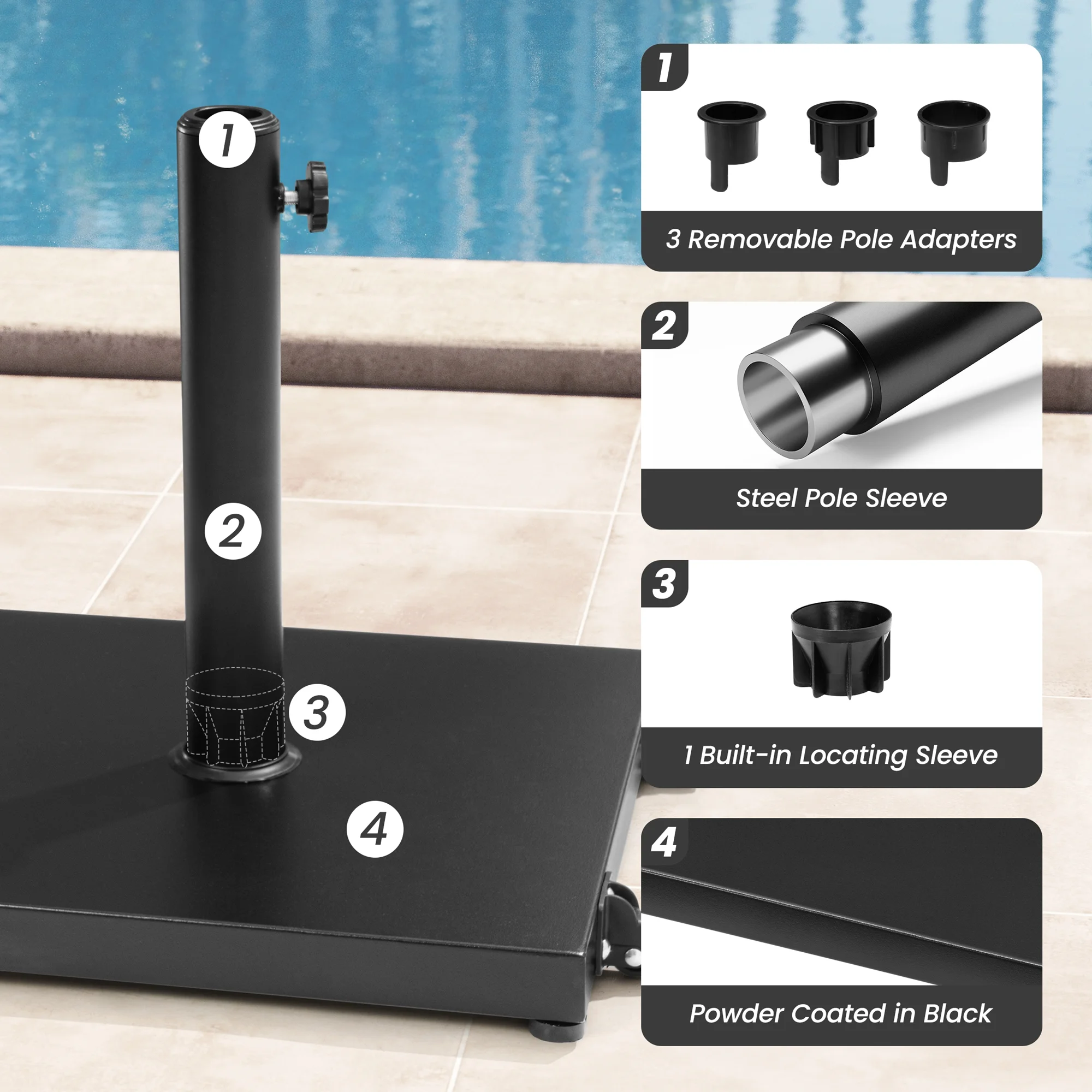 Crestlive Products 40 lbs Heavy Duty Square Concrete Patio Umbrella Base with 2 Wheels in Black