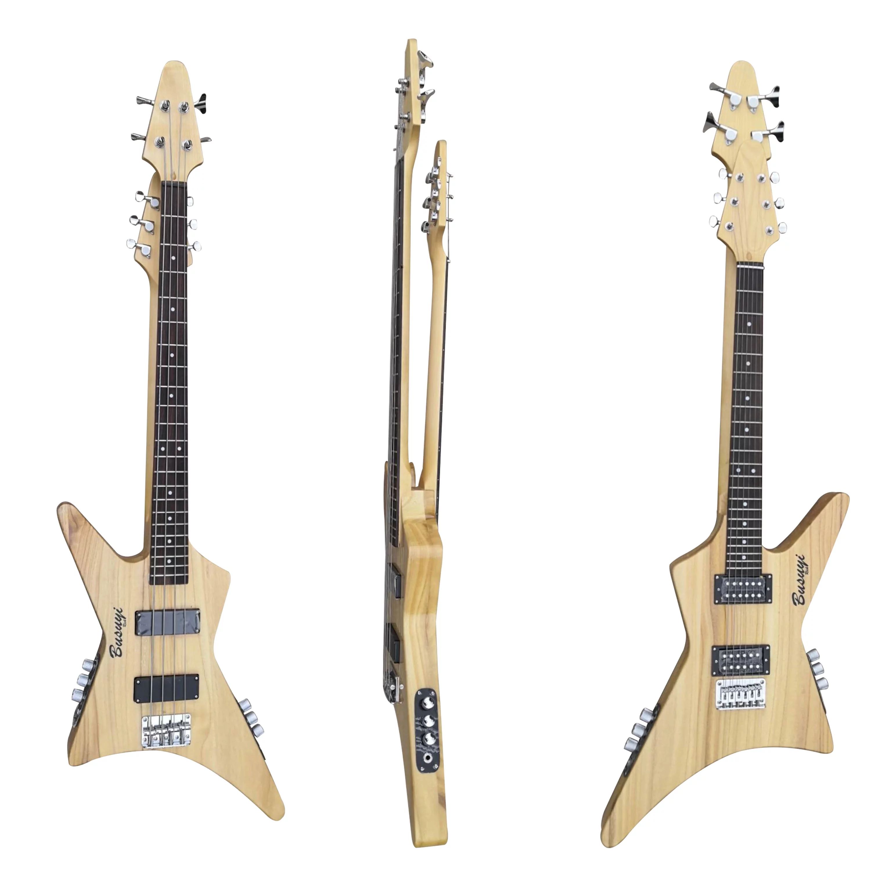 Busuyi Electric Guitar 4 String Bass 6 String Lead Double Neck, Travel Electric Guitar with Full Scale Bass Guitar, Fixed Bridge, Double Neck Guitar (BlackBrown)