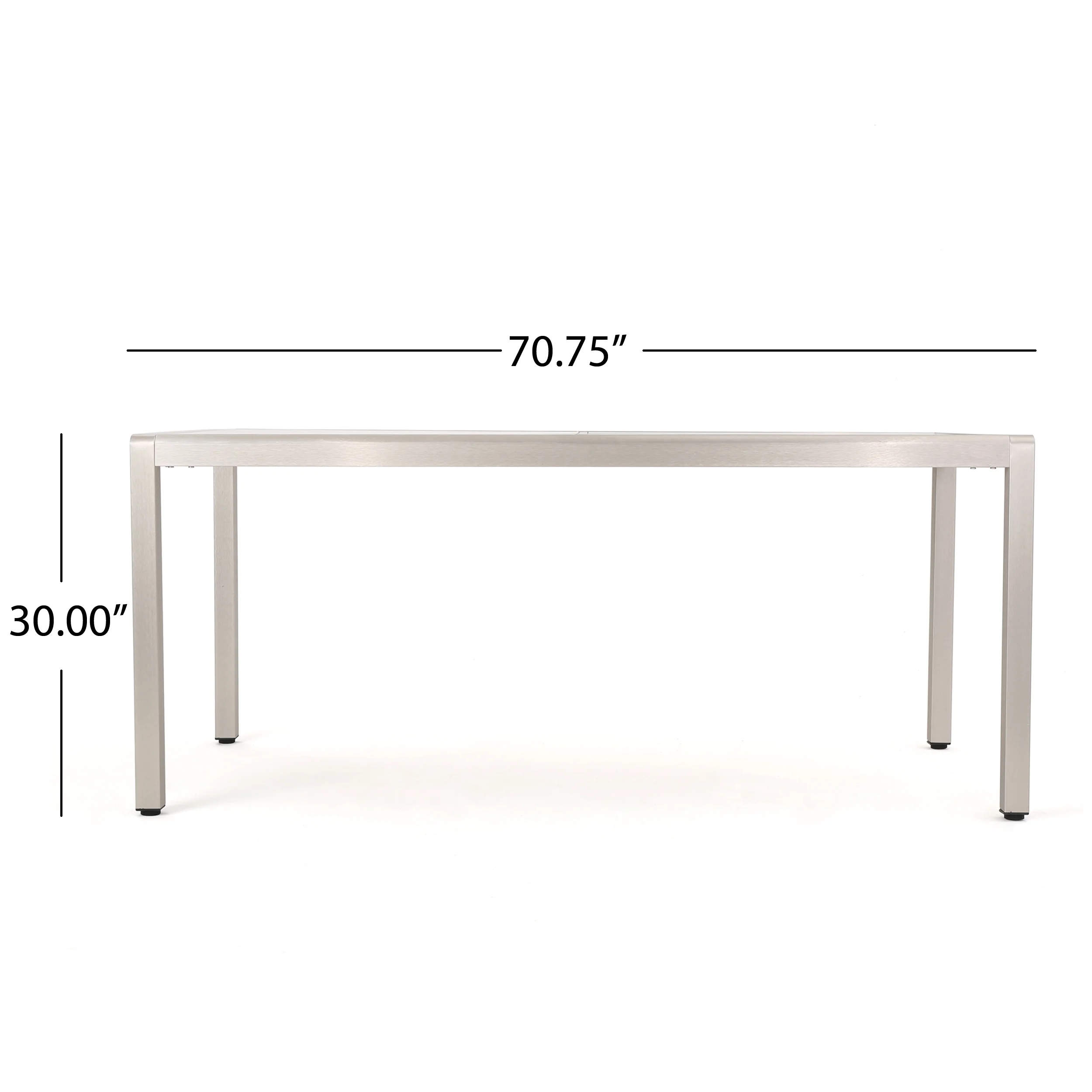 GDF Studio Crested Bay Outdoor Aluminum Glass Top Dining Table, Gray