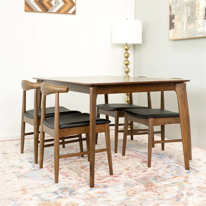 Lawrence Modern Solid Wood Walnut Dining Room& Kitchen Table and Chairs Set of 4