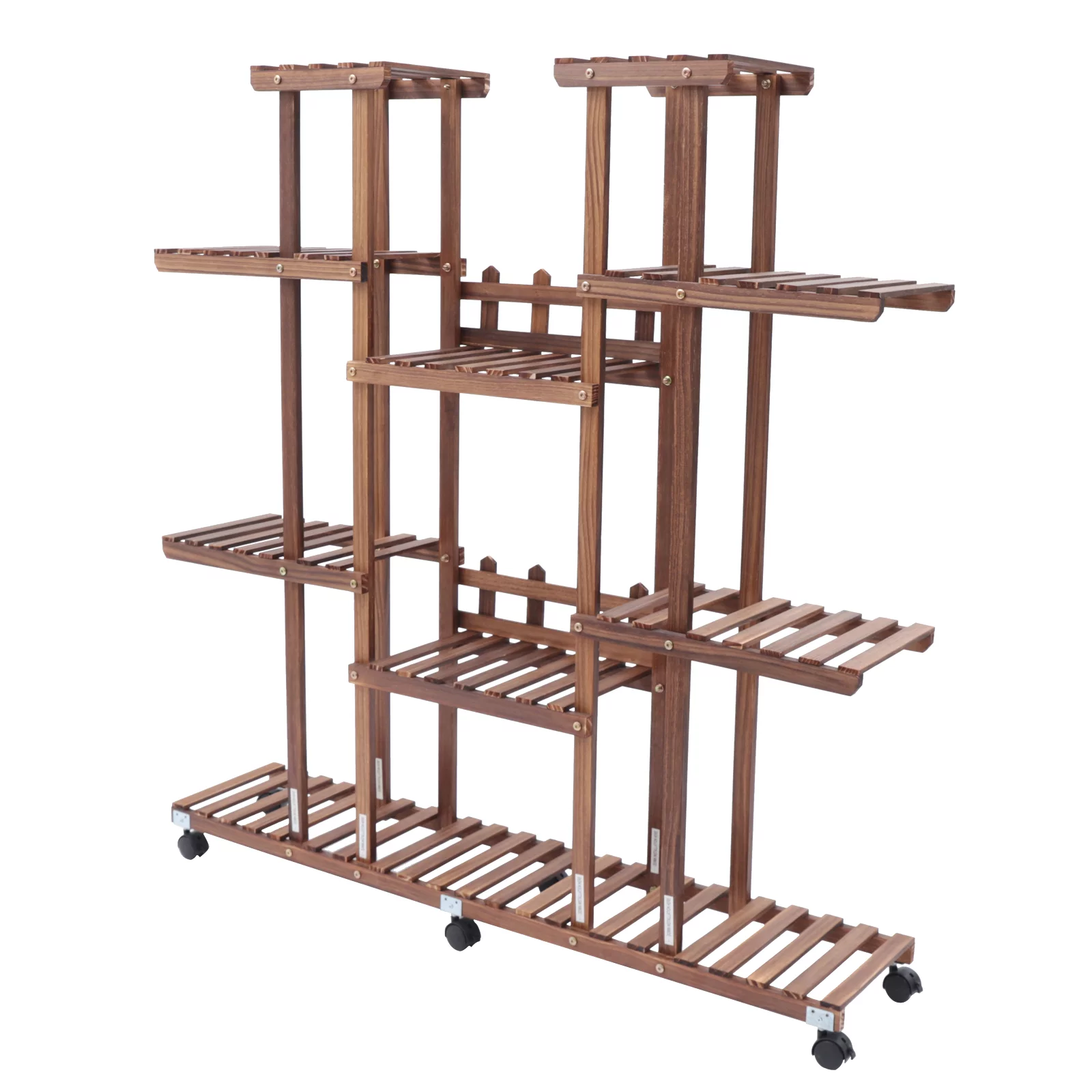Loyalheartdy Movable Plant Stand, 9 Tier 17 Potted Wooden Flower Holder Rolling Tiered Plant Rack Display Shelf w/Detachable Wheel