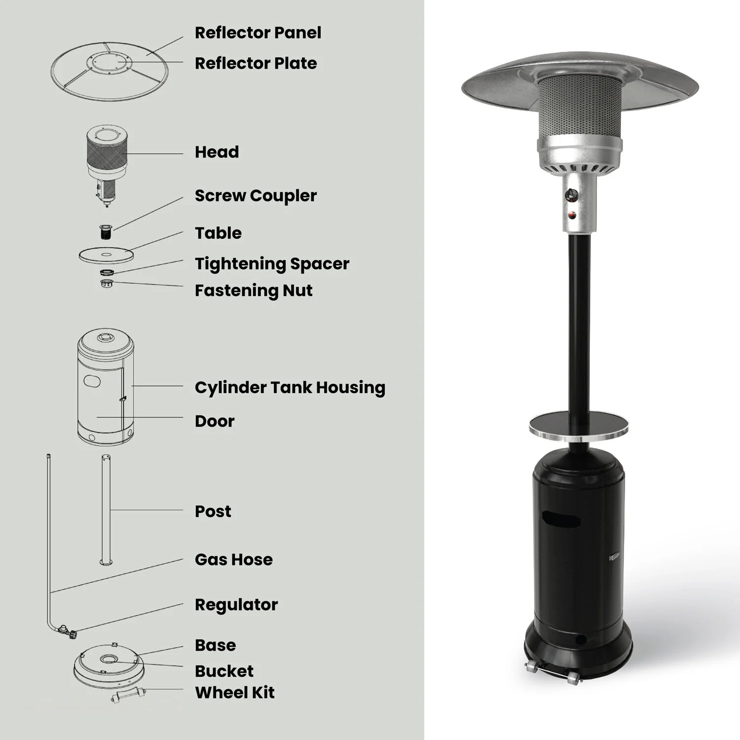 Hanover 7-ft. 48,000 BTU Steel Umbrella Propane Patio Heater in Black, HAN004BLK