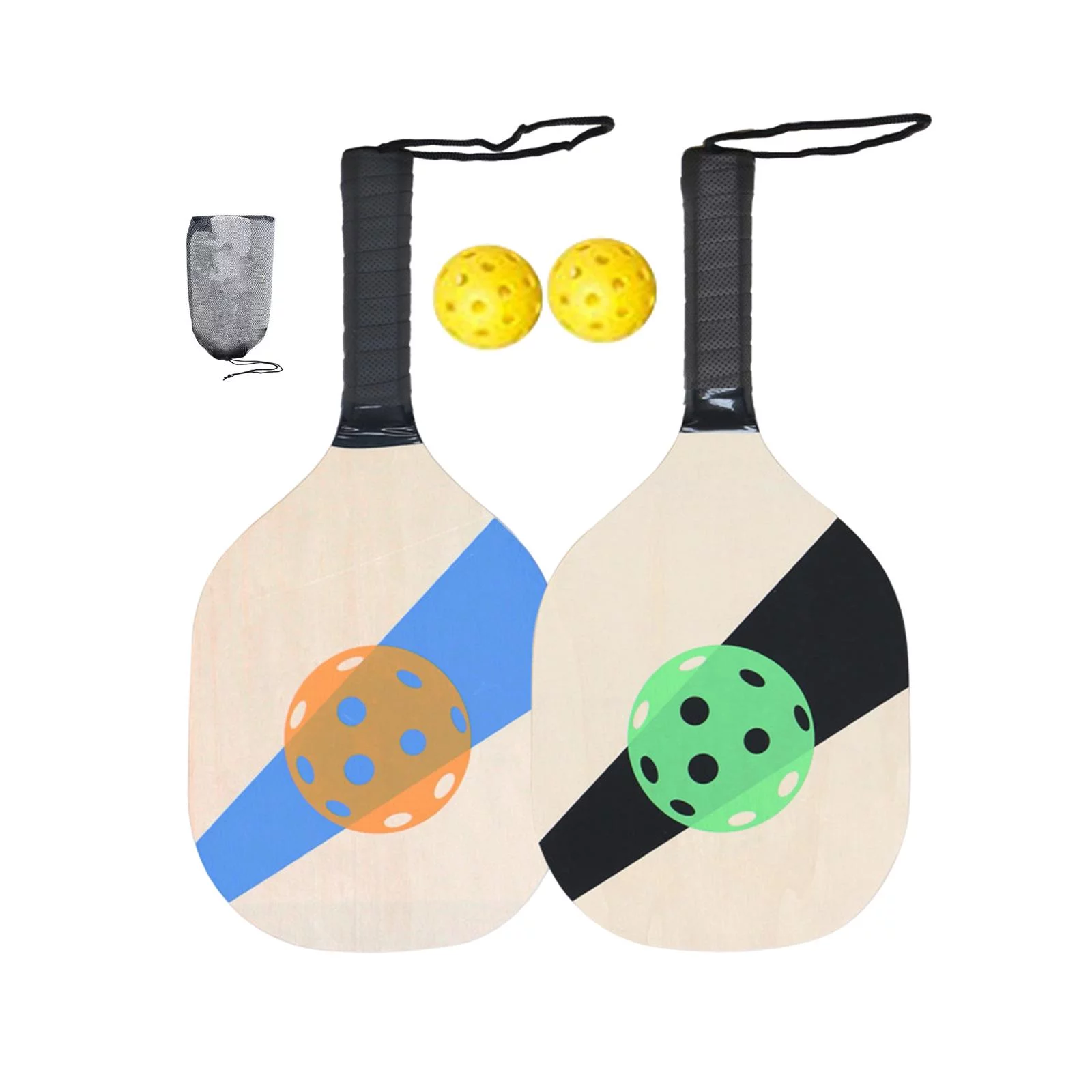 Pickleball Wood Paddle Set Beginner Racket Durable 2 Paddles 2 s Style C