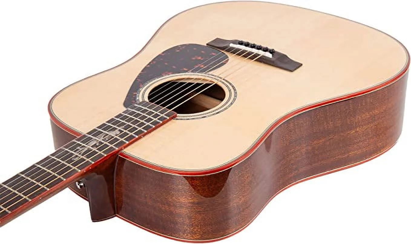 Crossrock 6 String Acoustic, Premium Spruce Solid Top Dreadnought Guitar with Deluxe Brown Hard Case(CRAG-DF500BR), Right, Bundle