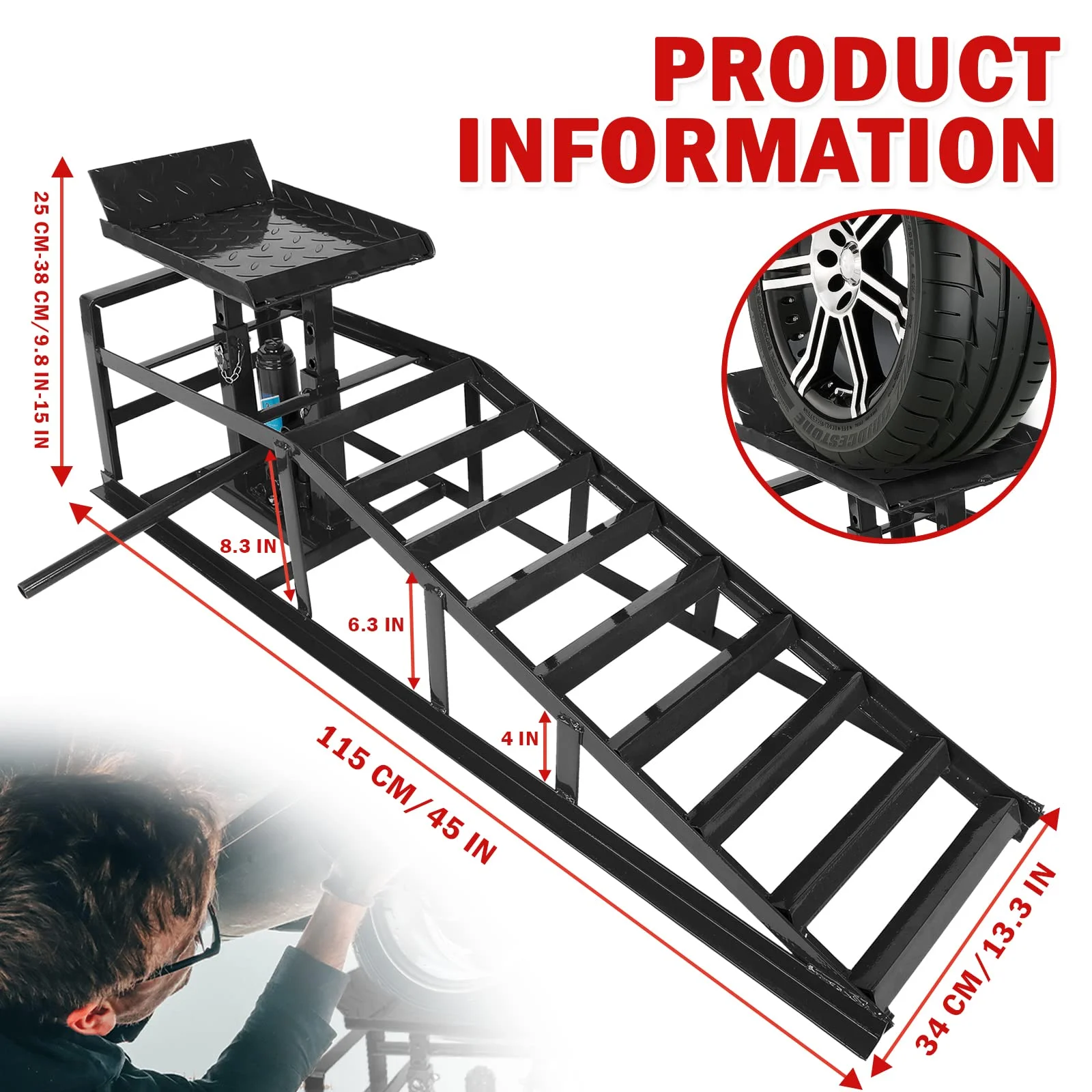 Confote 2 Pack Hydraulic Car Ramps 6600lbs 3T Low Profile Auto Car Truck Vehicle Service Ramps Lift for Garage Car Repair