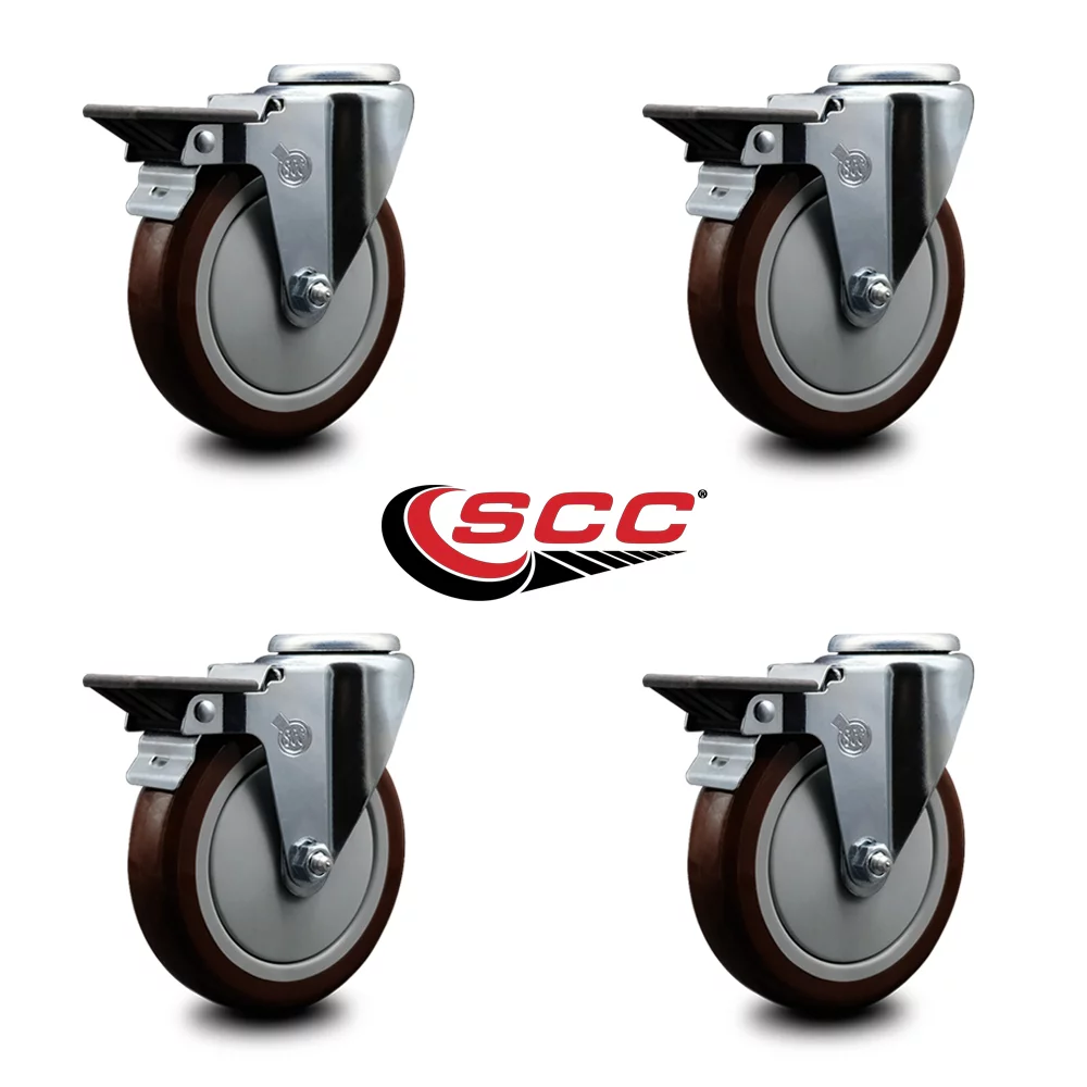 Polyurethane Swivel Bolt Hole Caster Set of 4 w/5