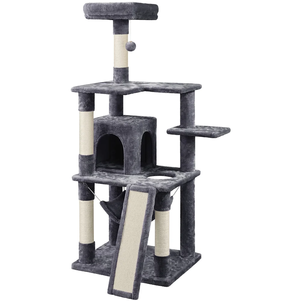 Topeakmart 60.5-in Multilevel Cat Tree Condo Scratching Posts with Hammock Top Perch, Dark Gray