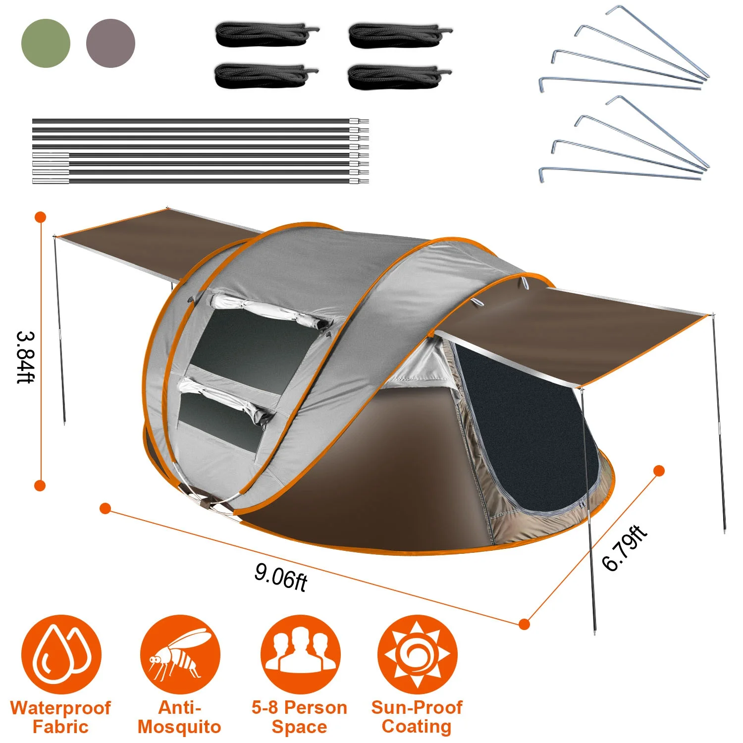 5-8Person Pop Up Automatic Setup Tent iMounTEK Waterproof Instant Setup Tent w/ Tent Pole Mosquito Window
