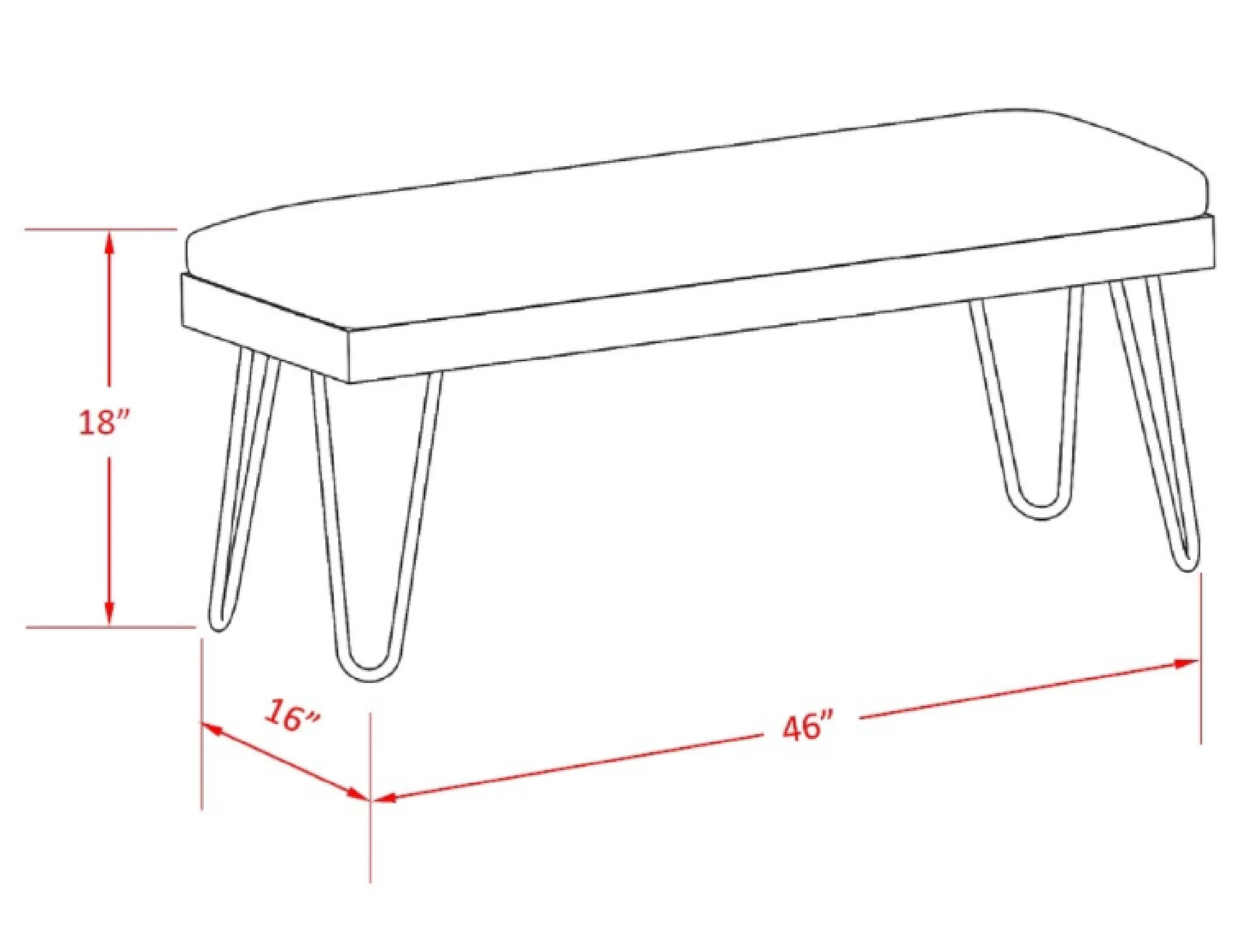 Newley Upholstered Bench, Black Hairpin Legs with Terra Cotta and Natural Stripe Fabric