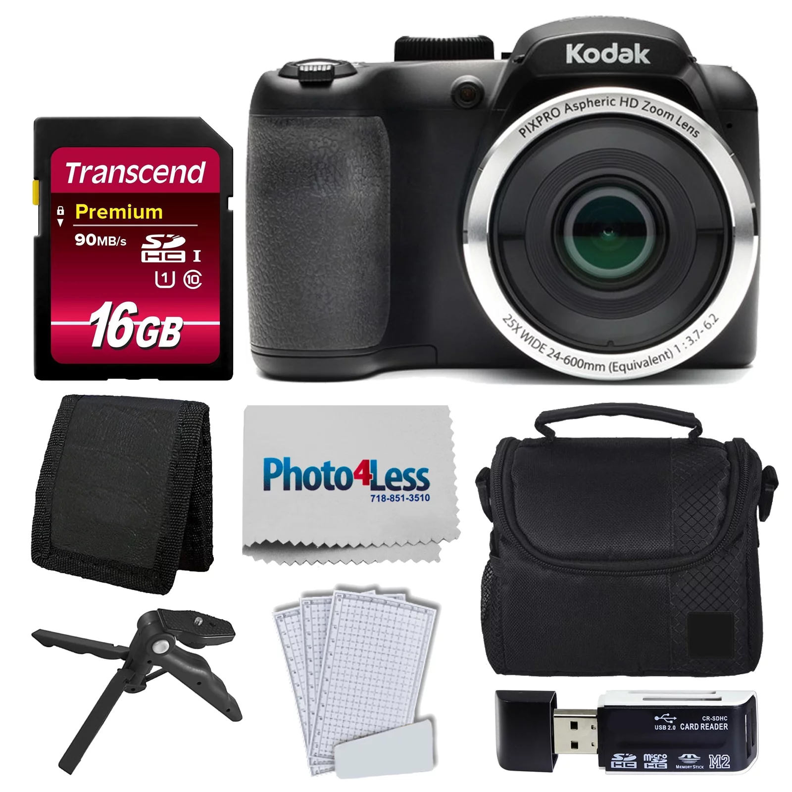 Kodak PIXPRO AZ252 Digital Camera (Black) + 16GB Memory Card + Accessories