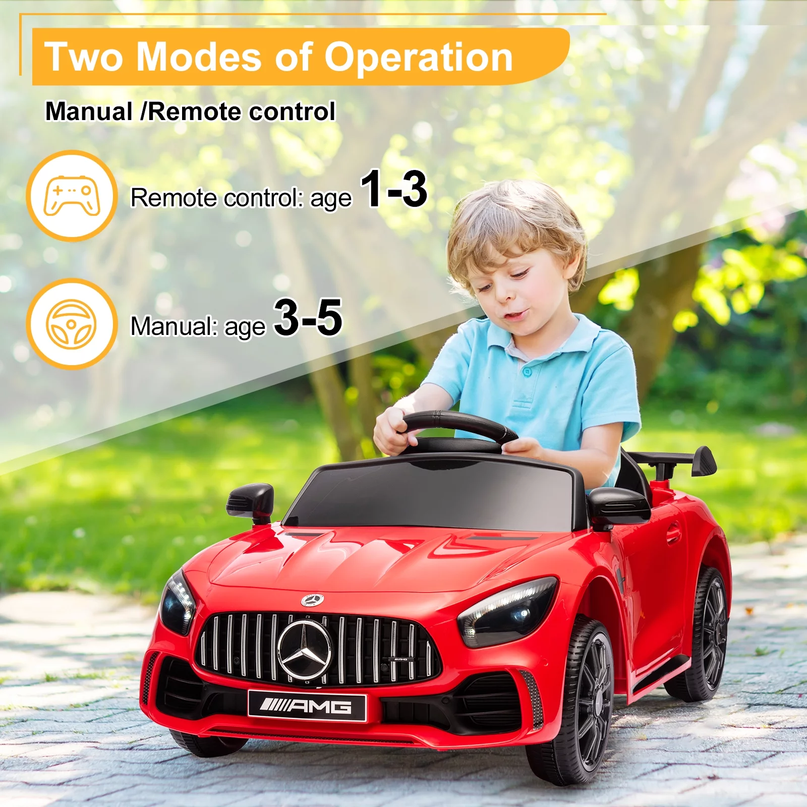 GoDecor Kids 12V Licensed Mercedes-Benz Ride On Car Powered with Remote Control LED Lights, Red