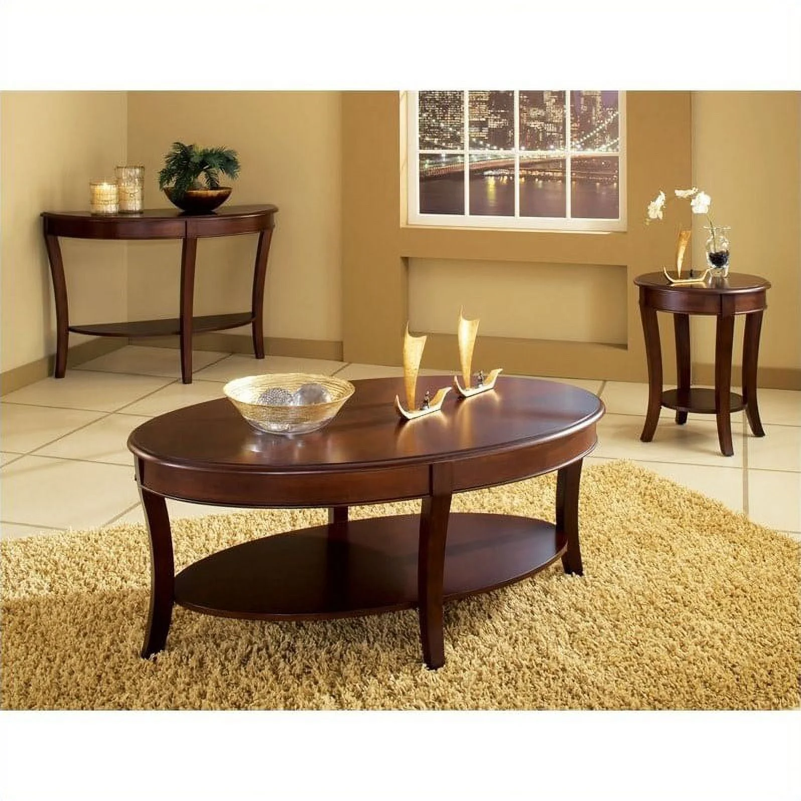 Home Square Wooden End Table in Cherry Brown Finish - Set of 2