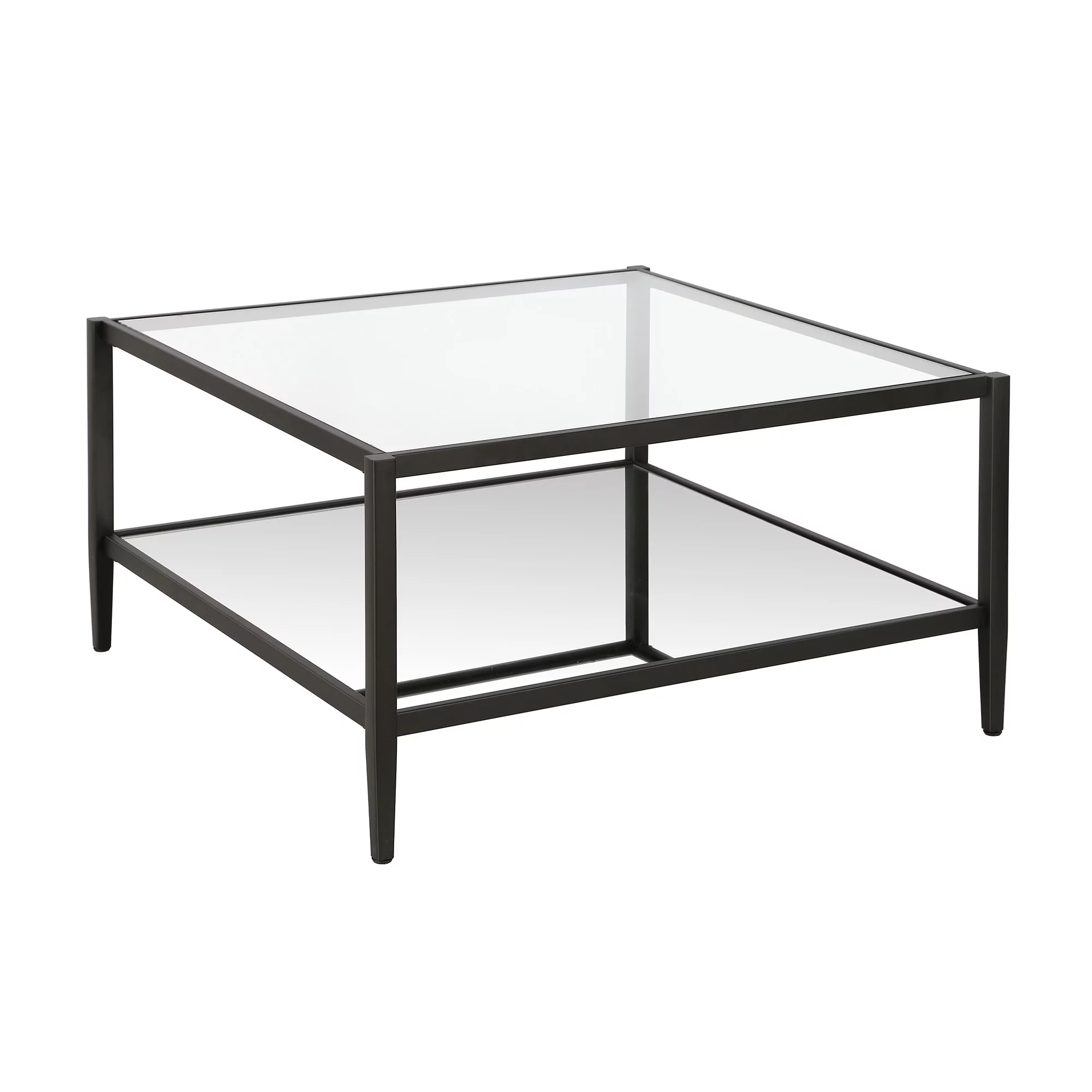 Evelyn&Zoe Modern Square Coffee Table with Glass Top