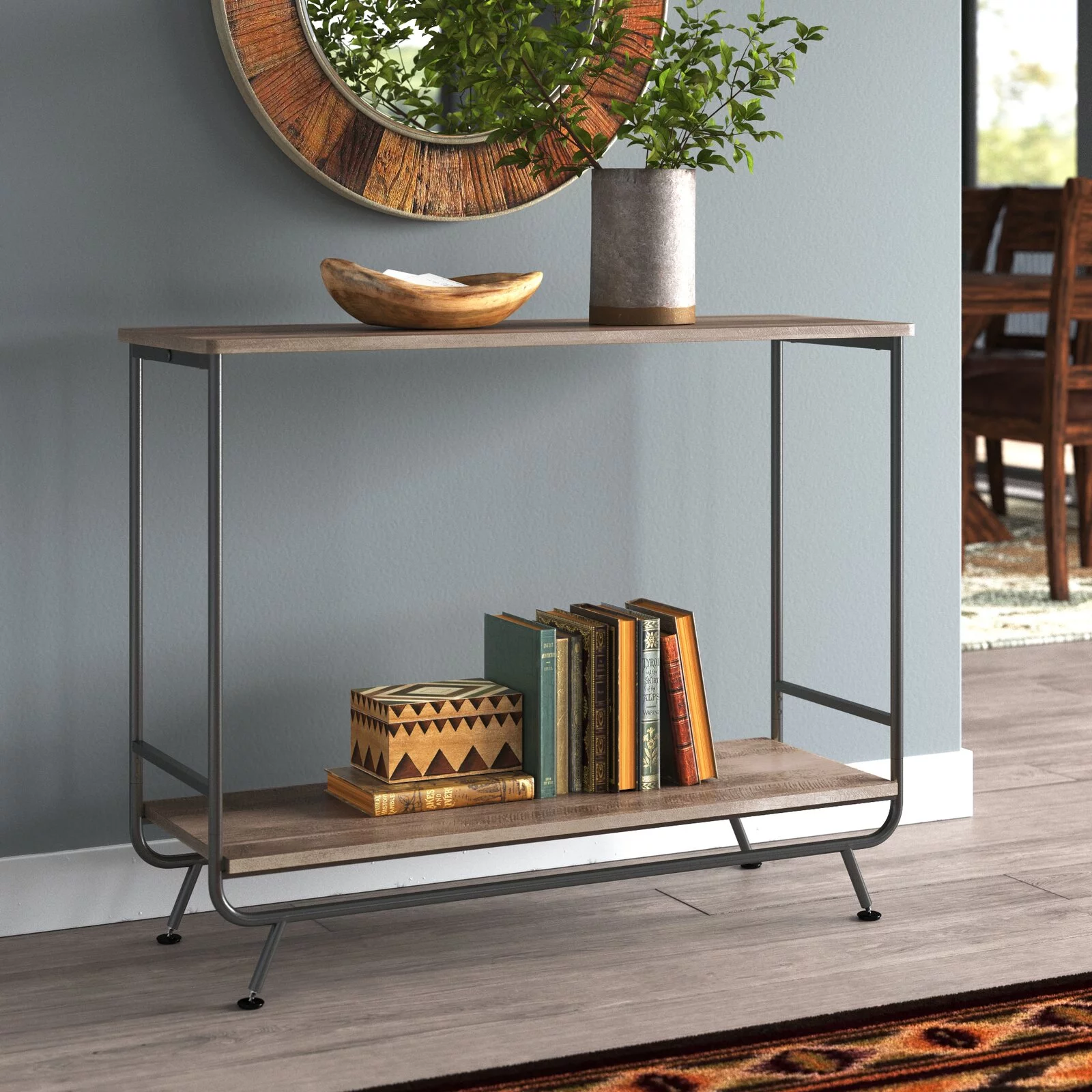 Homfa Console Table, 2-Tier Industrial Entryway Table Sofa Table with Open Shelf, Rustic Brown