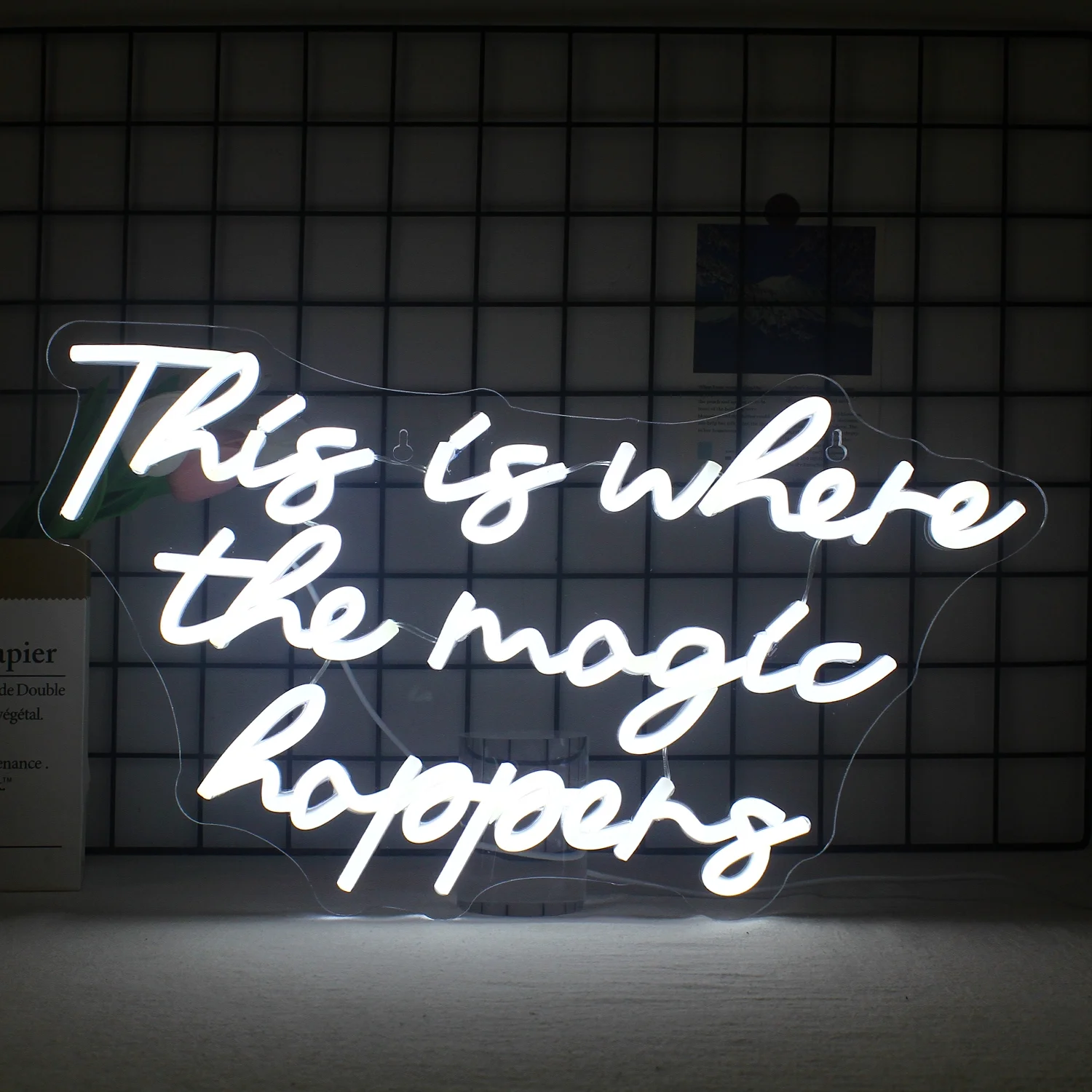 Wanxing Where the Magic Happens LED Neon Sign USB Power Supply for Wall Decoration Glow Letter Sign for Bedroom Birthday Wedding Party Boy Girl Room Bathroom Neon Light Personalized Decoration Gift