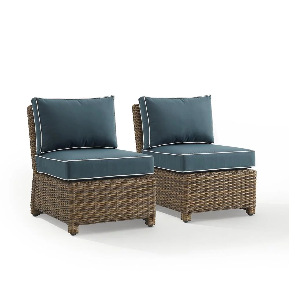 Crosley Furniture Bradenton Armless Patio Chair in Navy and Brown (Set of 2)