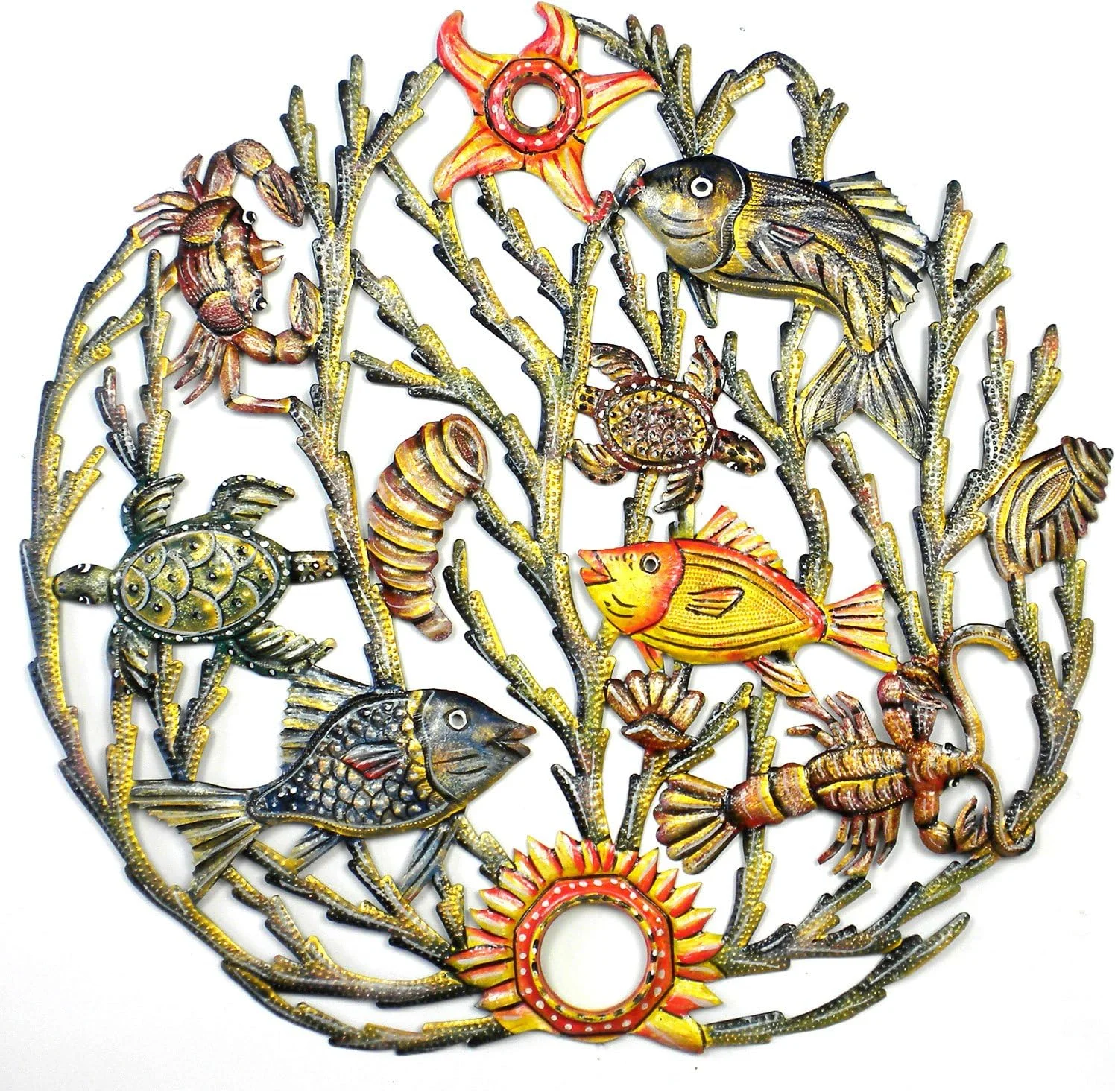 Recycled Hand-Painted Haitian Metal Wall Art, Sea Life