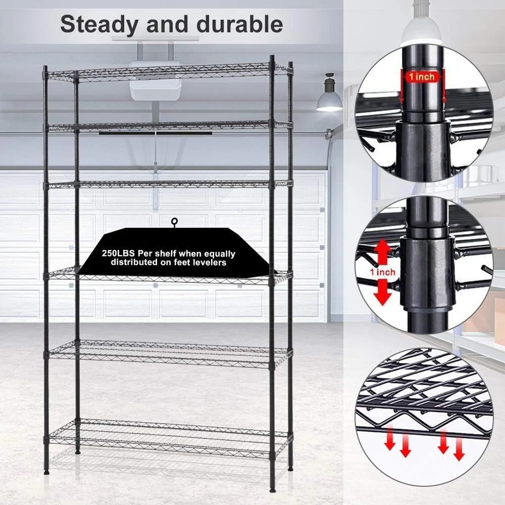FDIGLUL 6 Tier Wire Shelving Unit Wire Shelves  NSF Heavy Duty Height Adjustable  Wire  Shelving Rack with Feet Leveler Garage Rack Kitchen Rack Office Rack Commercial Shelving - Black 42