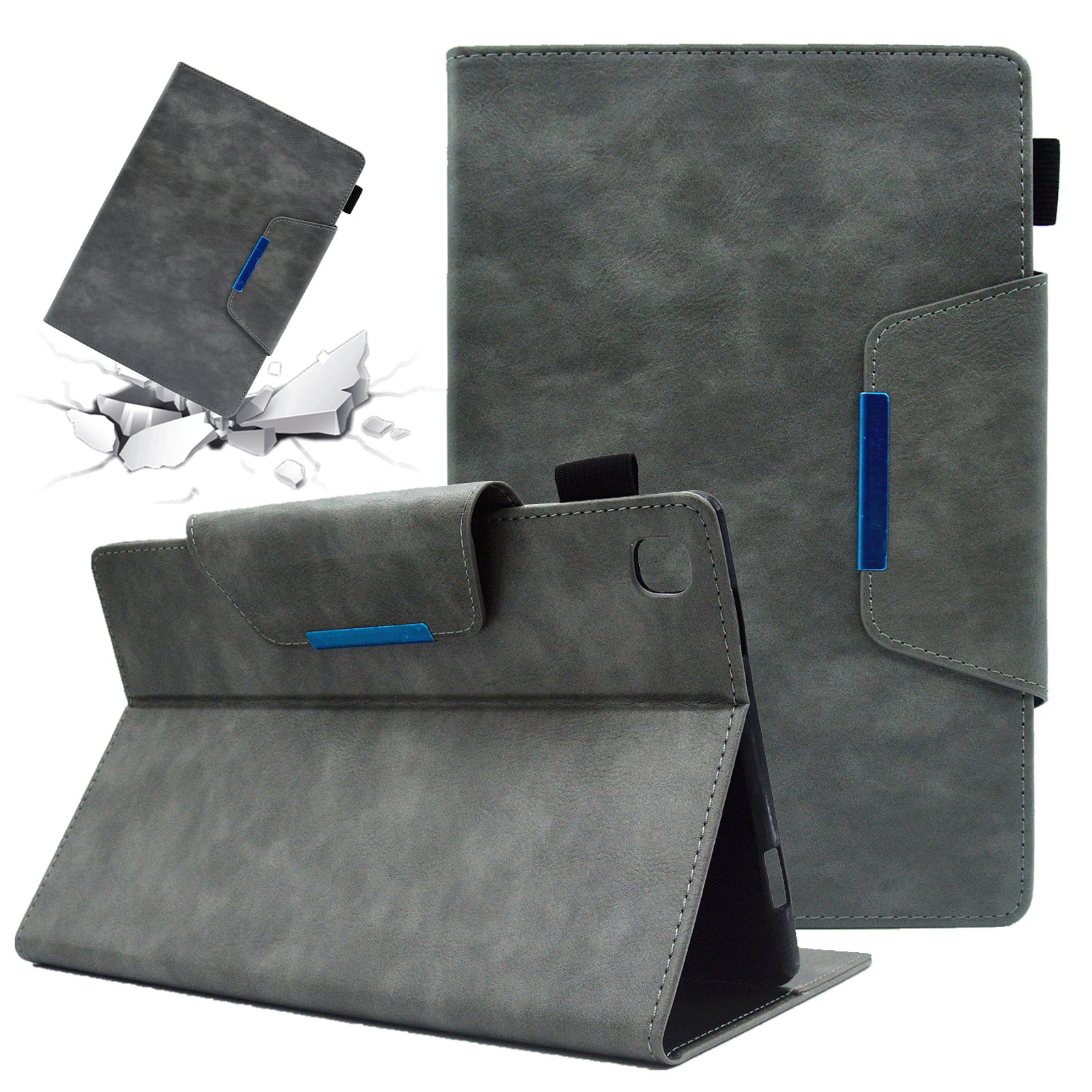 SaniMore Wallet Case for Samsung Galaxy Tab A7 Lite 8.7 inch 2021 Model (SM-T220/T225), Card Slots & Pen Holder [Auto Sleep] PU Leather Magnetic Ciasp Kickstand Shockproof Full Protective Cover, Gray