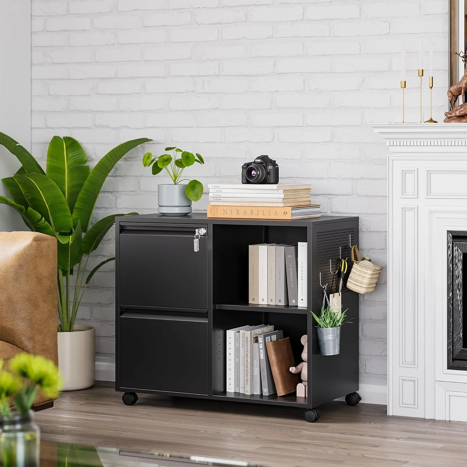 File Cabinets for Home Office, Metal Mobile Filing Cabinet, Printer Stand with 2 Drawer and Shelves, Office File Cabinet with Lock, Lateral Filing Storage Organizer