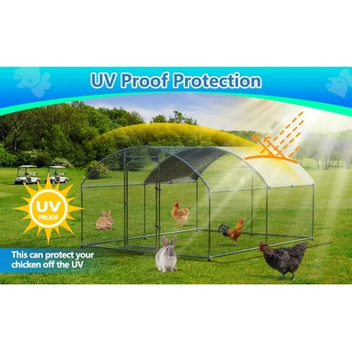 Metal Large Chicken Coop Walk-in Poultry Cage Large Chicken Run Arc Shaped Cage with Waterproof Anti-Ultraviolet Cover, 1.00