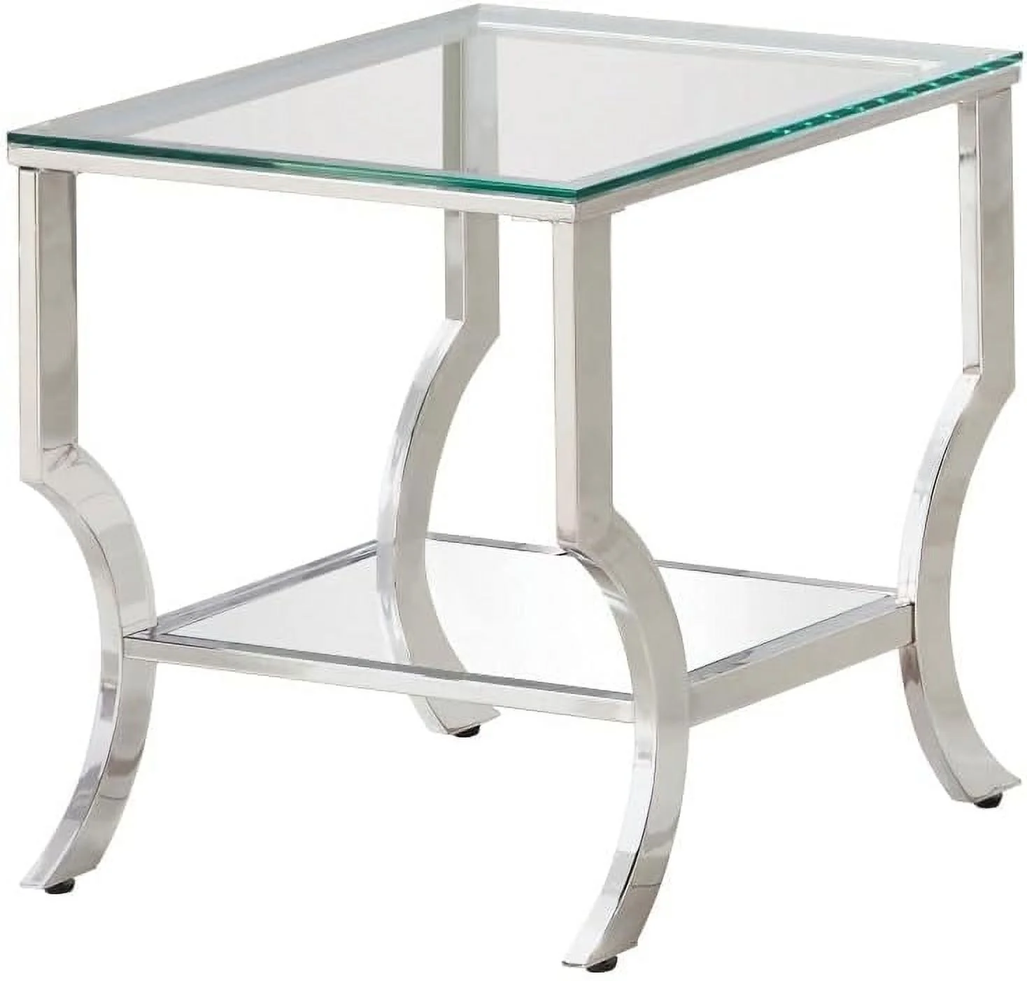 Square Contemporary Metal End Table in Chrome/Clear